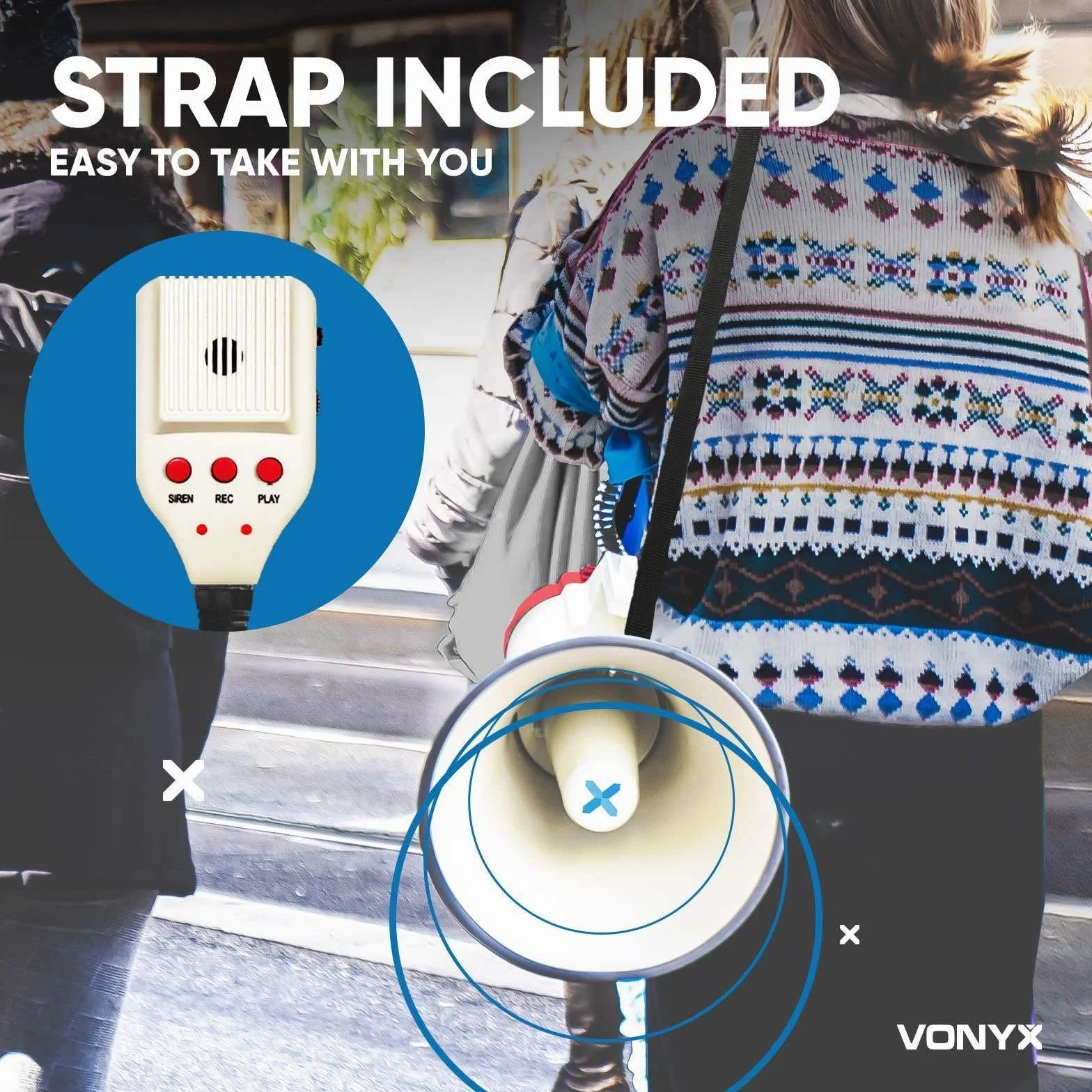Vonyx MEG050 Megáfono 50W Alcance 1km con Micrófono y Grabación
