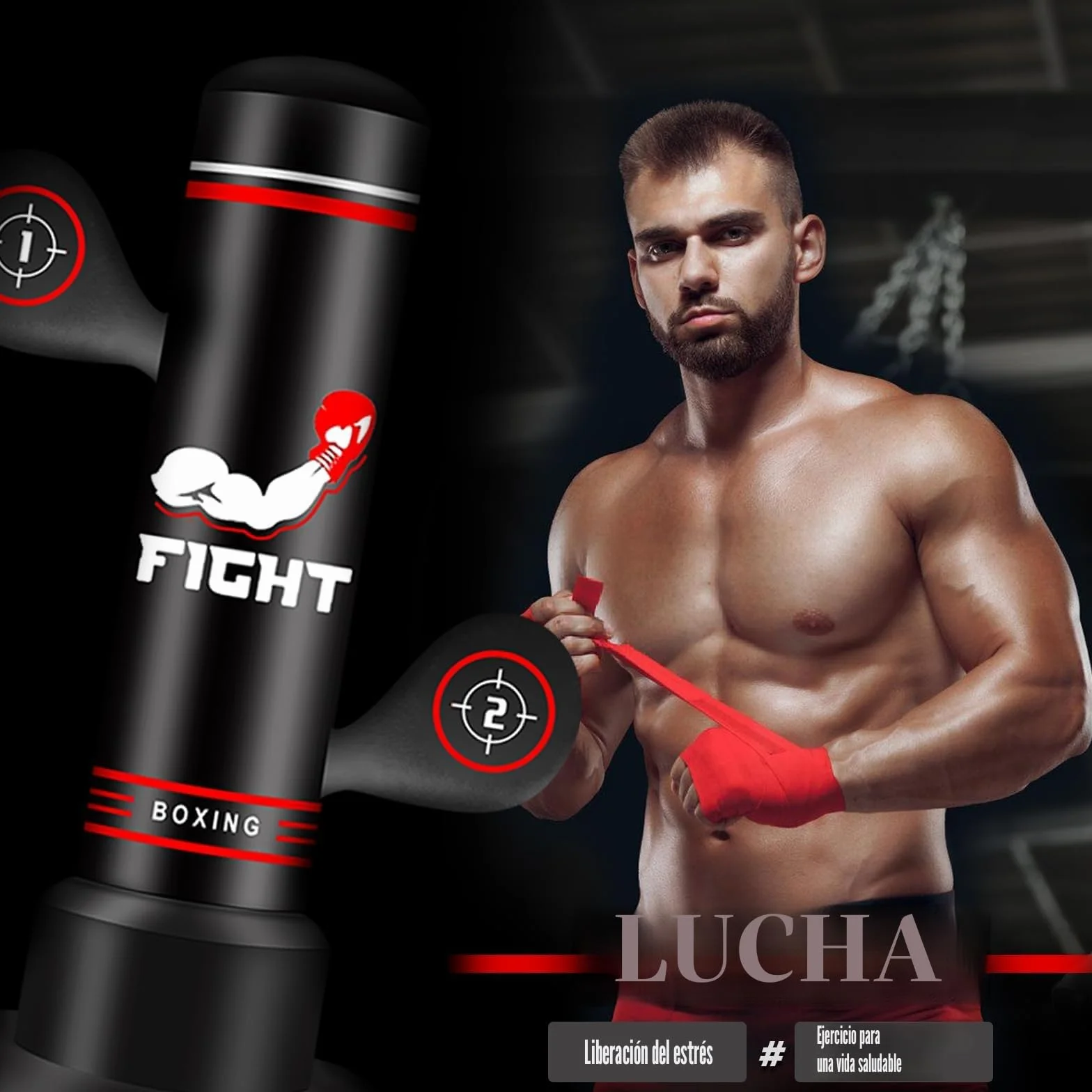 Saco de Boxeo de Pie 180cm con Guantes, Bomba, Cuerda y Pelota de Reflejos para Entrenamiento MMA Fitness