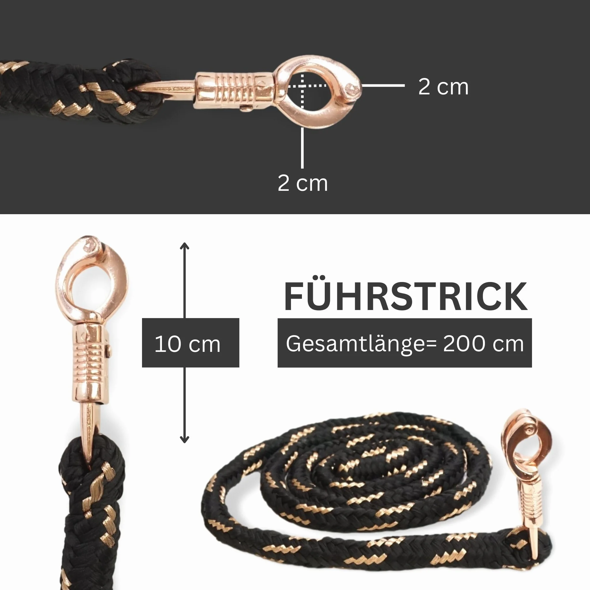 Cabestro para caballos con brillo en color oro rosa, cabestro para caballos en negro y rosa, ajustable en 2 posiciones (Negro oro rosa con cuerda, sangre caliente (completo))