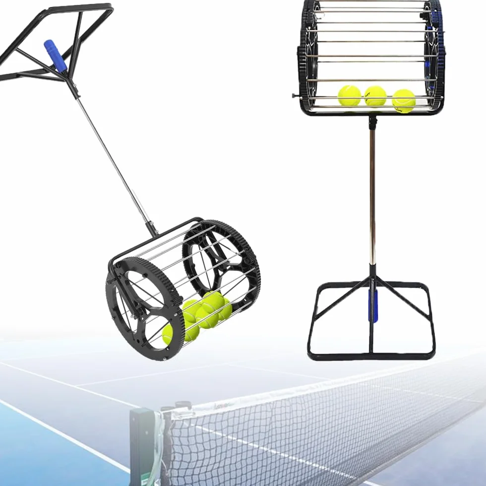 Recogedor automático de pelotas de tenis 2 en 1, capacidad 80 pelotas, mango y rodillo para entrenamiento