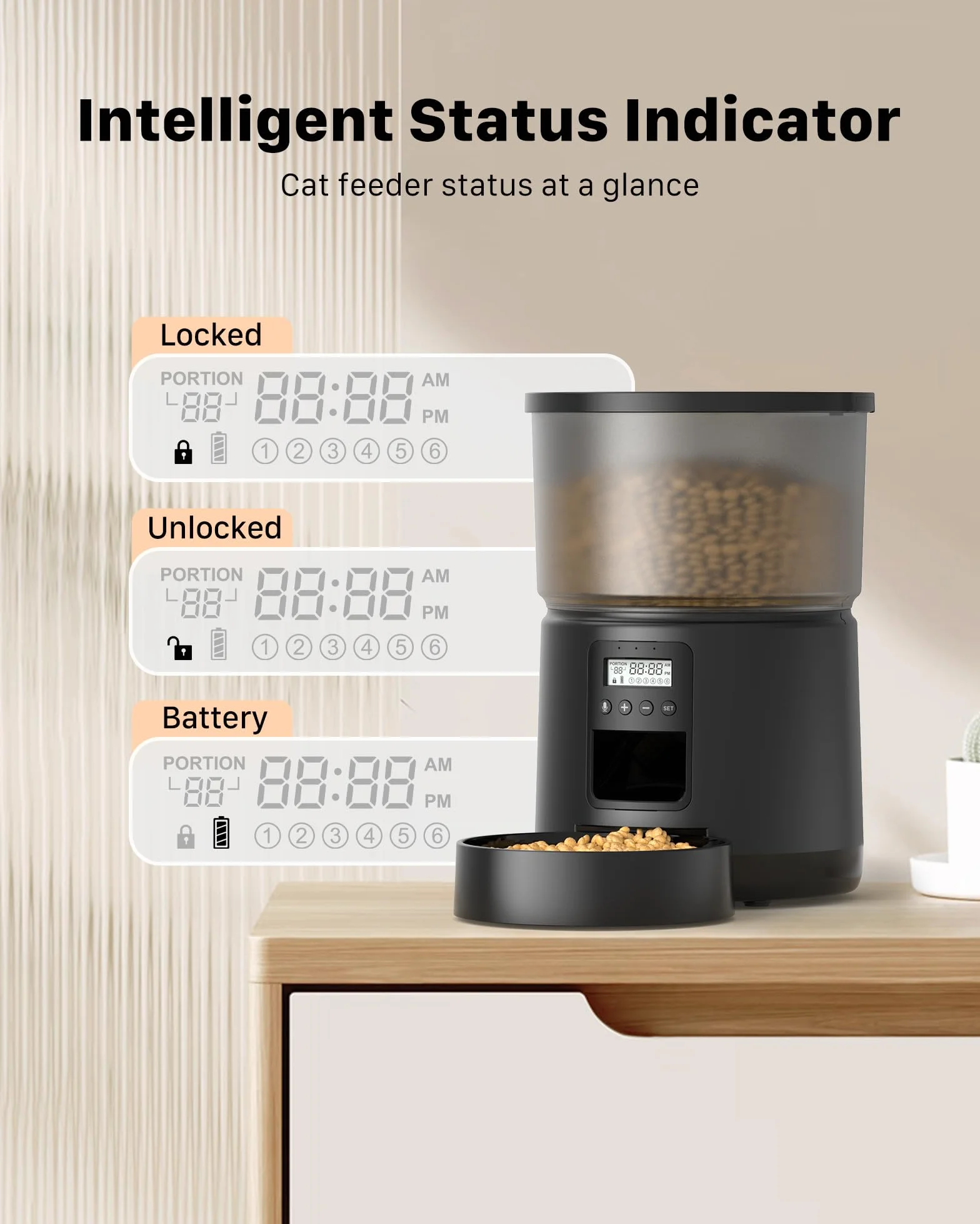 Comedero Gato Automatico - Dispensador Comida con Temporizador Programable - 1-6 Comidas al DíA - Comedero con Presione la Tapa y FuncióN de GrabacióN de 10s - 3L