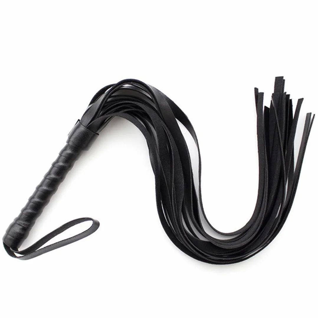 Fusta de Cuero con Flecos para Espectáculos Ecuestres, Agarre Ergonómico (Negro)