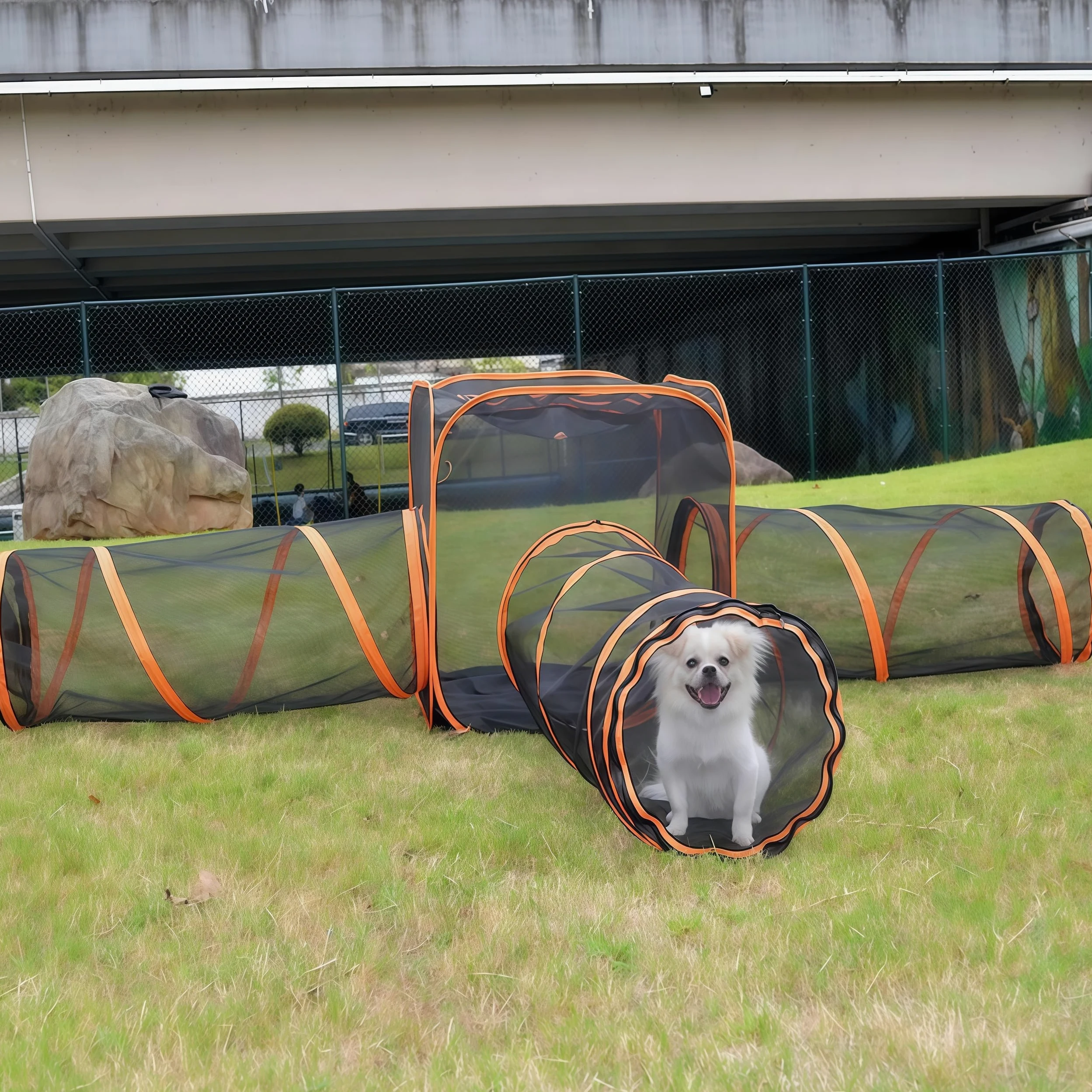 Recintos para gatos al aire libre con tiendas de campaña portátiles de malla desplegable y túneles de juego, casa de juegos 6 en 1 para gatos grandes, conejos y animales pequeños
