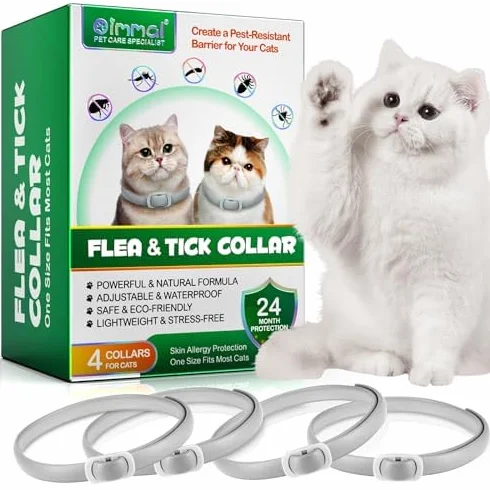 Collar Antipulgas y Garrapatas para Gatos - 4pcs Antiparasitario, Protección 24 Meses, Talla Única, Ajustable e Impermeable
