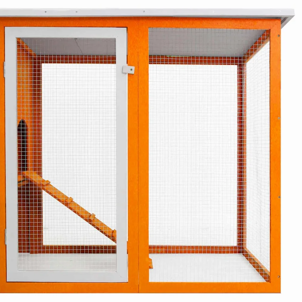 Gallinero exterior de madera de pino con techo verde impermeable, Rampa de acceso, pajarera, jaula de huevos y bandeja deslizante para pollos