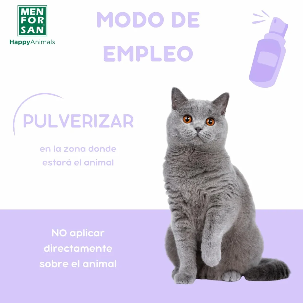 MENFORSAN Spray calmante para Gatos | con Valeriana Natural | Calma y Reduce el Estrés | Efecto Inmediato | 60 ml