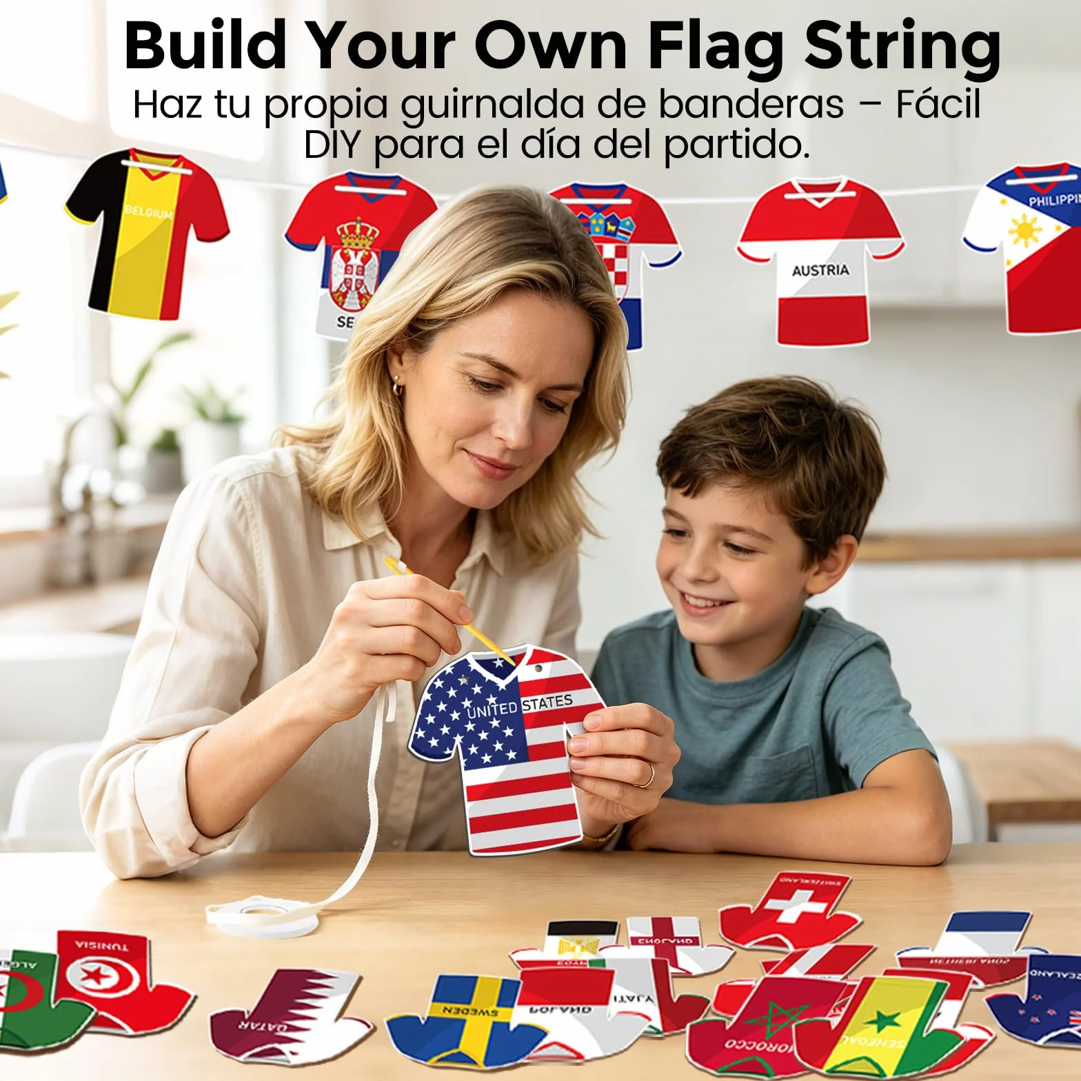 Guirnalda de Banderas Forma Camiseta Fútbol 49 Piezas Decoración Mundial