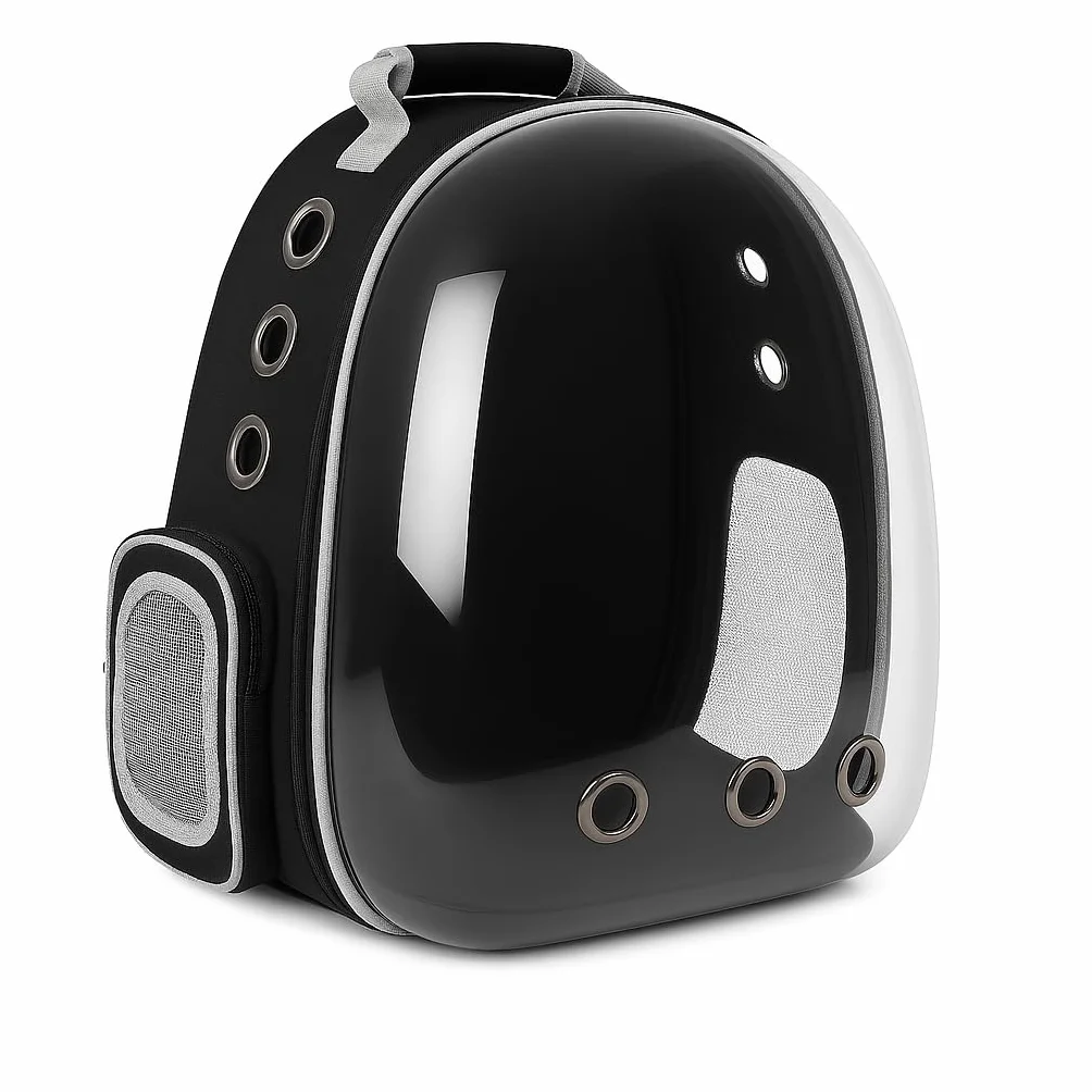 Mochila para Mascotas con Cápsula Transparente, Transportín Portátil para Gatos y Perros Pequeños, Pets, Ventilación Múltiple, Diseño Ergonómico, Mochila Negra