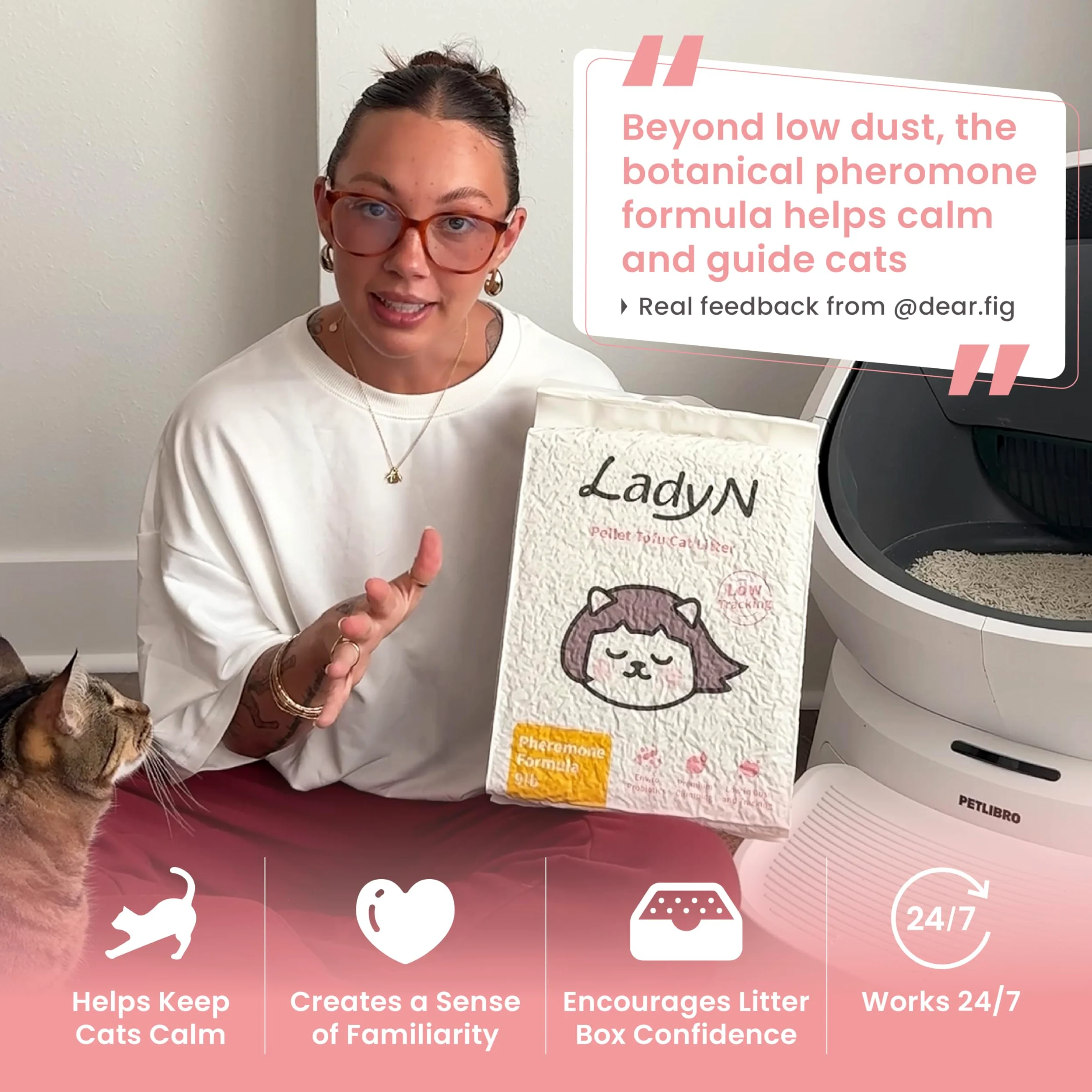 Lady N Cat Attract - Arena de tofu - Fórmula atrayente natural para entrenamiento de cajas de arena, feromonas calmantes para hogares con varios gatos, forma clásica de pellets para caja de arena