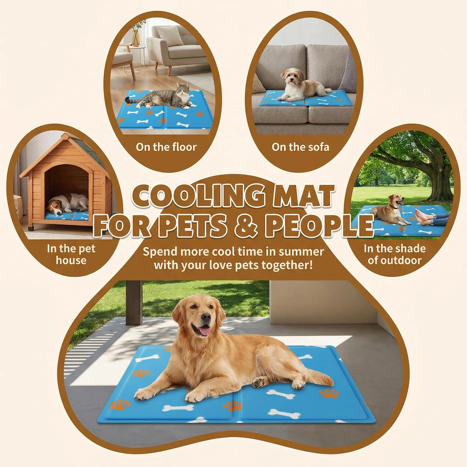 Qoosea Alfombra Refrescante para Perro Gato, Manta Refrigerante No Tóxicas para Animales Pet Cooling Mat, Plegable Alfombrilla de Refrigeración Automática Esterilla de Gel de Dormir Suave - 50 * 65CM