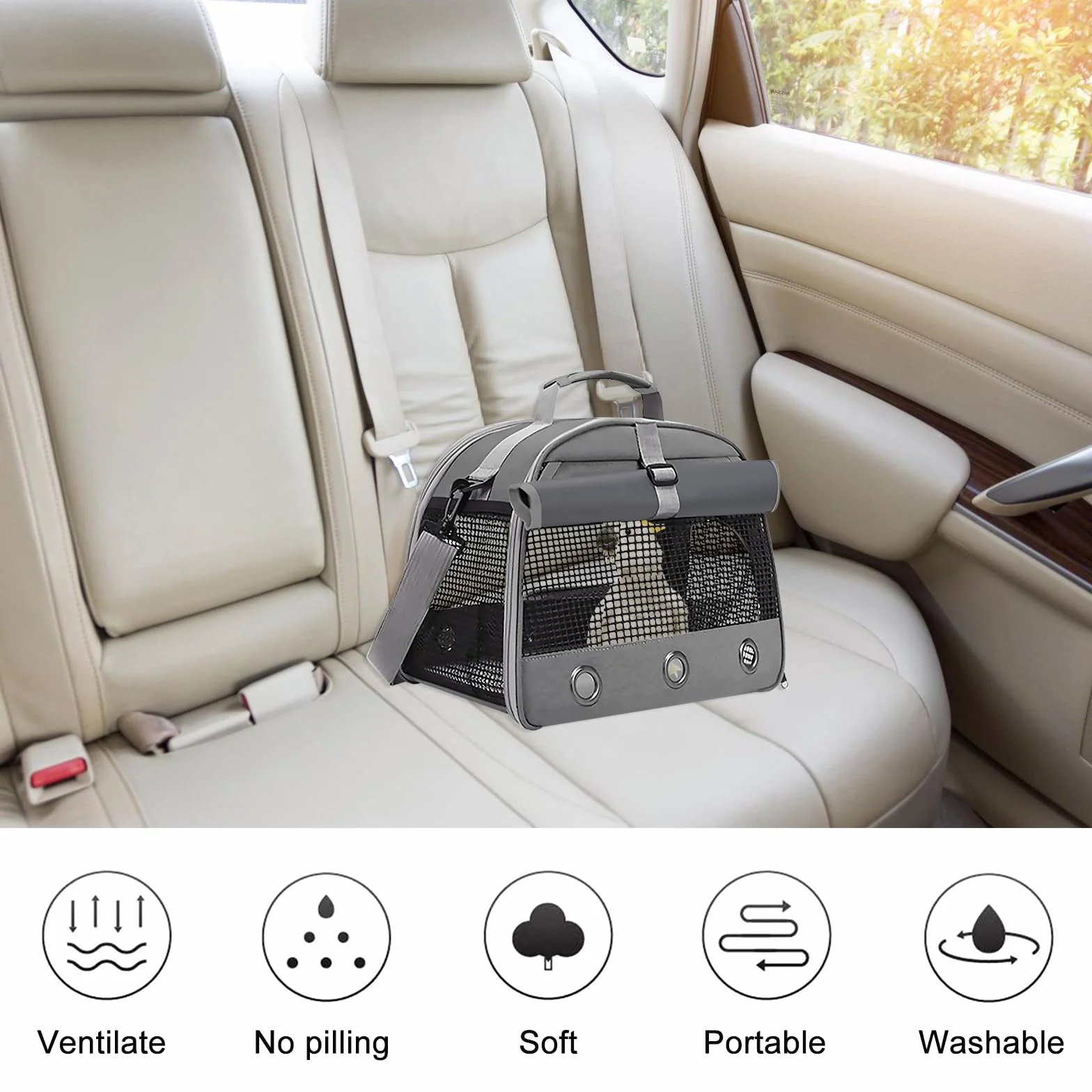 Bolsa De Transporte para Cobayas,35x25x23CM Bolsa De Transporte De Animales Pequeños,Bolsa De Tansporte para Animales Pequeños para Conejos,Erizos, Cobayas Y Mascotas Pequeñas,Gris