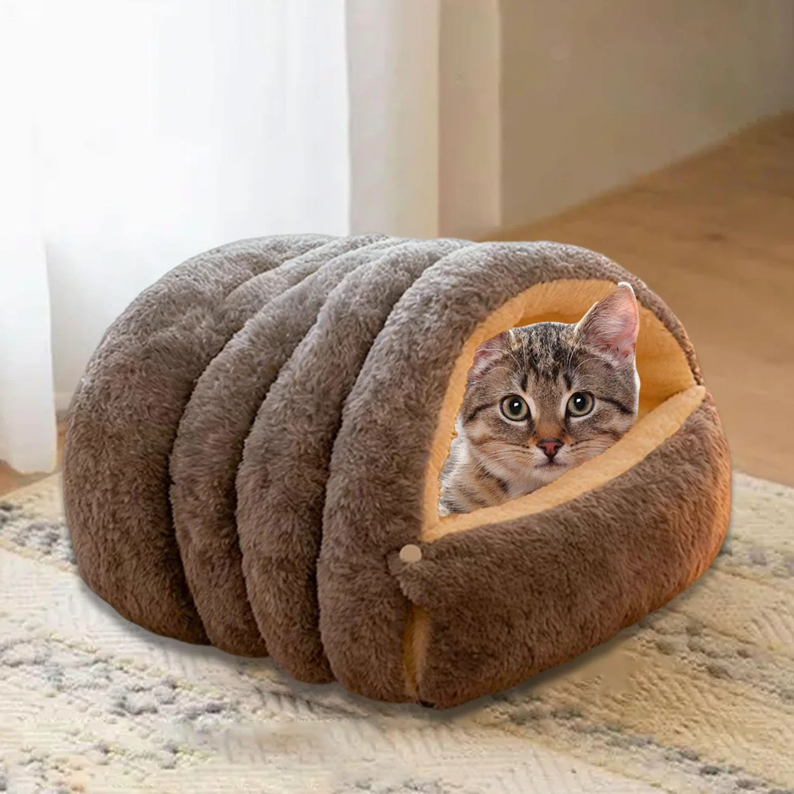 Cama Cueva para Gatos, Cálida, Nido Cerrado para Gatos de Interior, Refugio Suave para Todas, Casa para Que Duerma, Refugio Par, Gris M