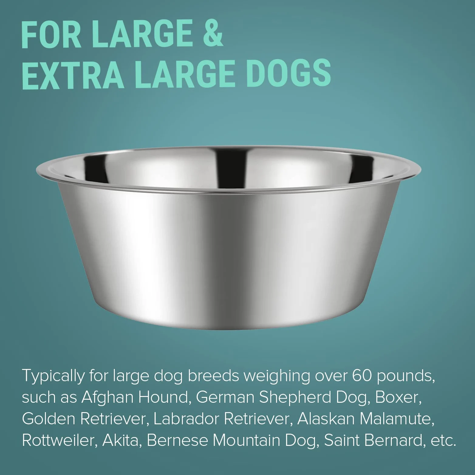 URBUDDIES Cuenco grande de acero inoxidable para perros, 1.1 galones | 17.75 tazas de metal para perros, Bebedero, ideal para perros grandes y extra grandes, cuencos básicos de agua, paquete de 4