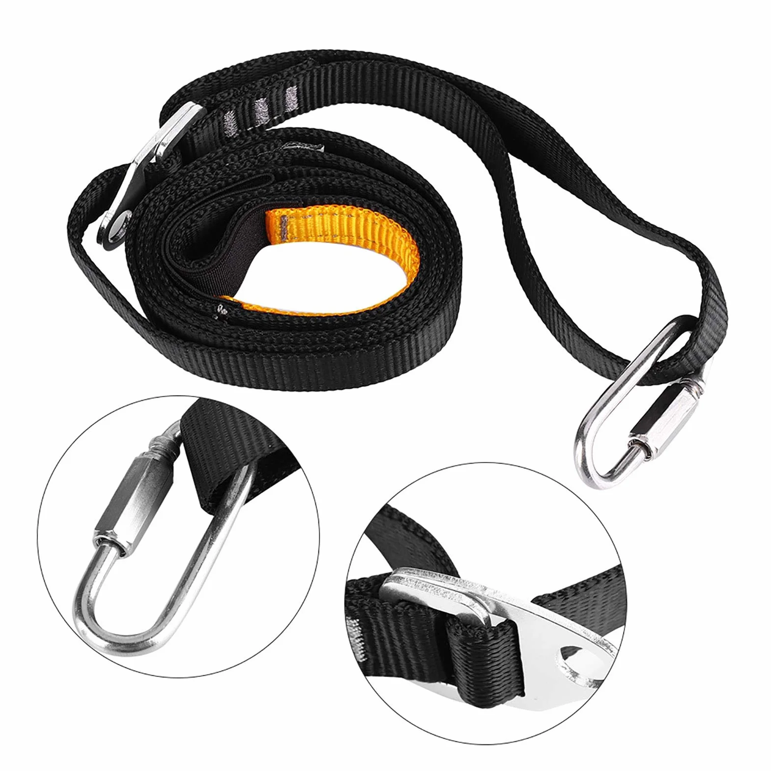 DEWIN Cinturón de Pedal de Eslinga Ajustable 108x2cm Fibra Poliéster para Escalada Montañismo (Negro)