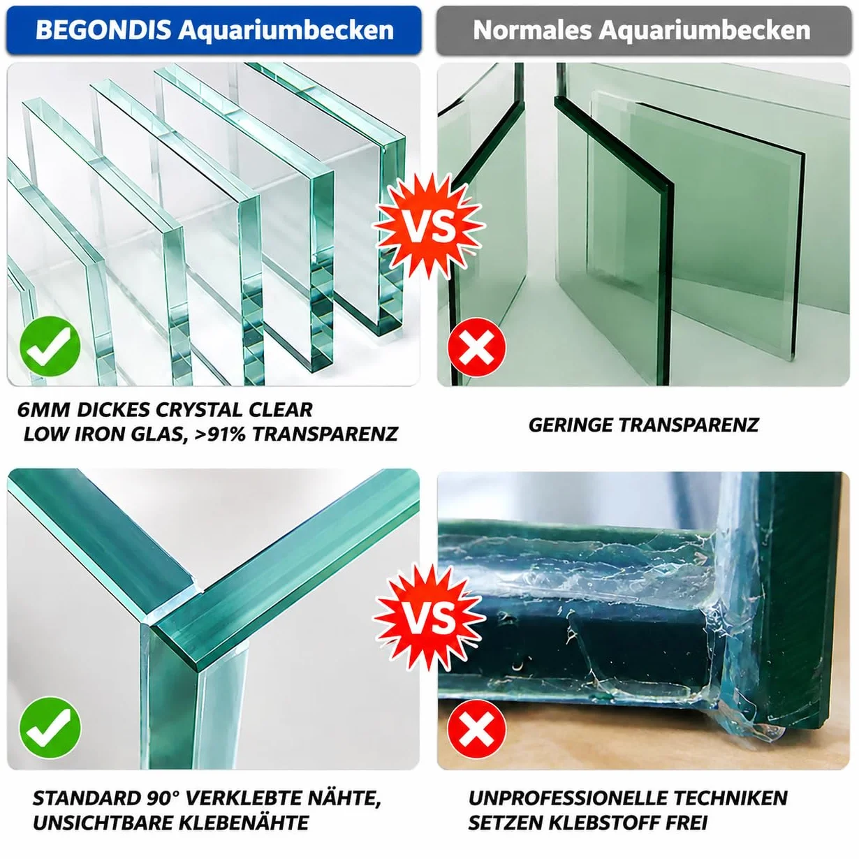 Cubo de pecera de 60 x 35 x 40 cm – Acuario de cristal ultrablanco | Cuenca compacta para decoración del hogar