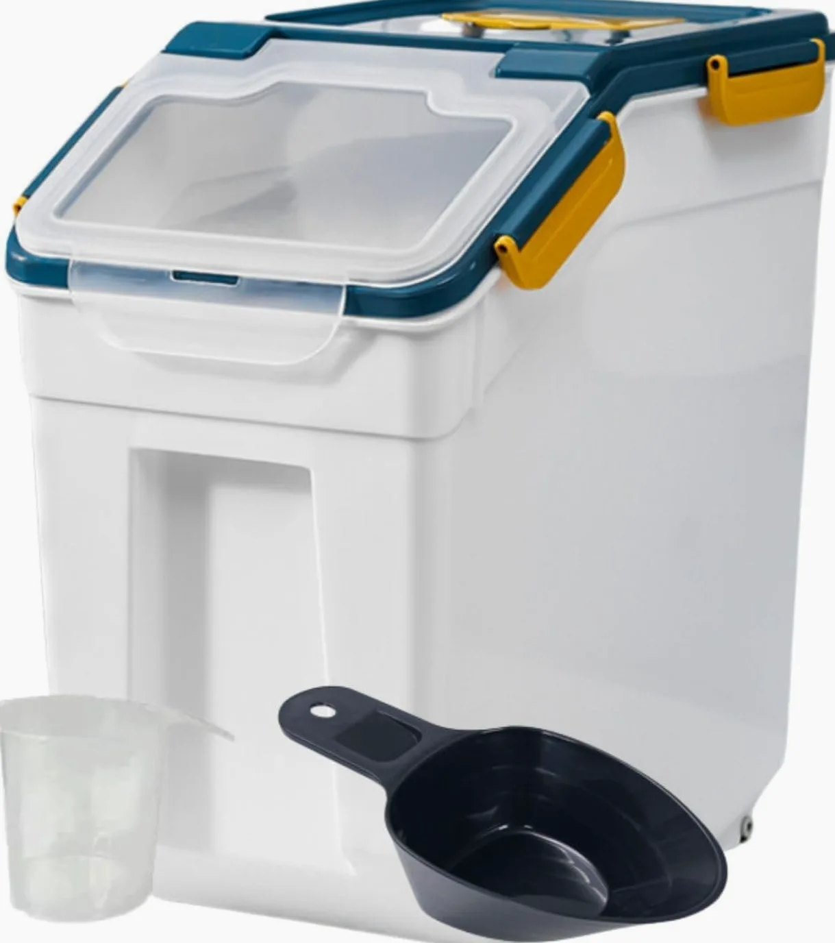 Caja de almacenamiento de alimentos de plástico de 10 kg con tapa y ruedas, organizador grande hermético para mascotas y cocina para perros y gatos, harina, cereales, nueces, frijoles, incluye