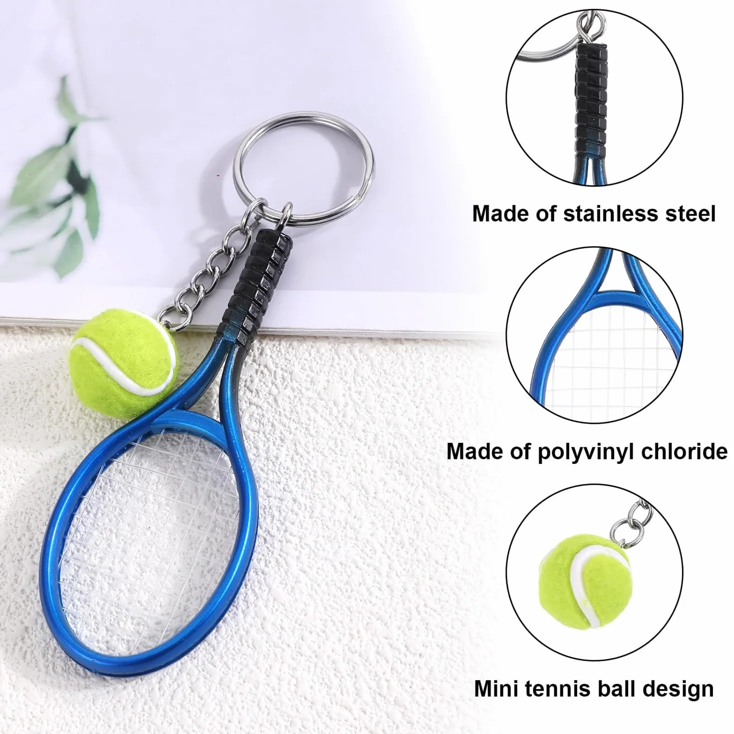 Llavero Raqueta de Tenis con Mini Pelota, Accesorio Decorativo para Coche