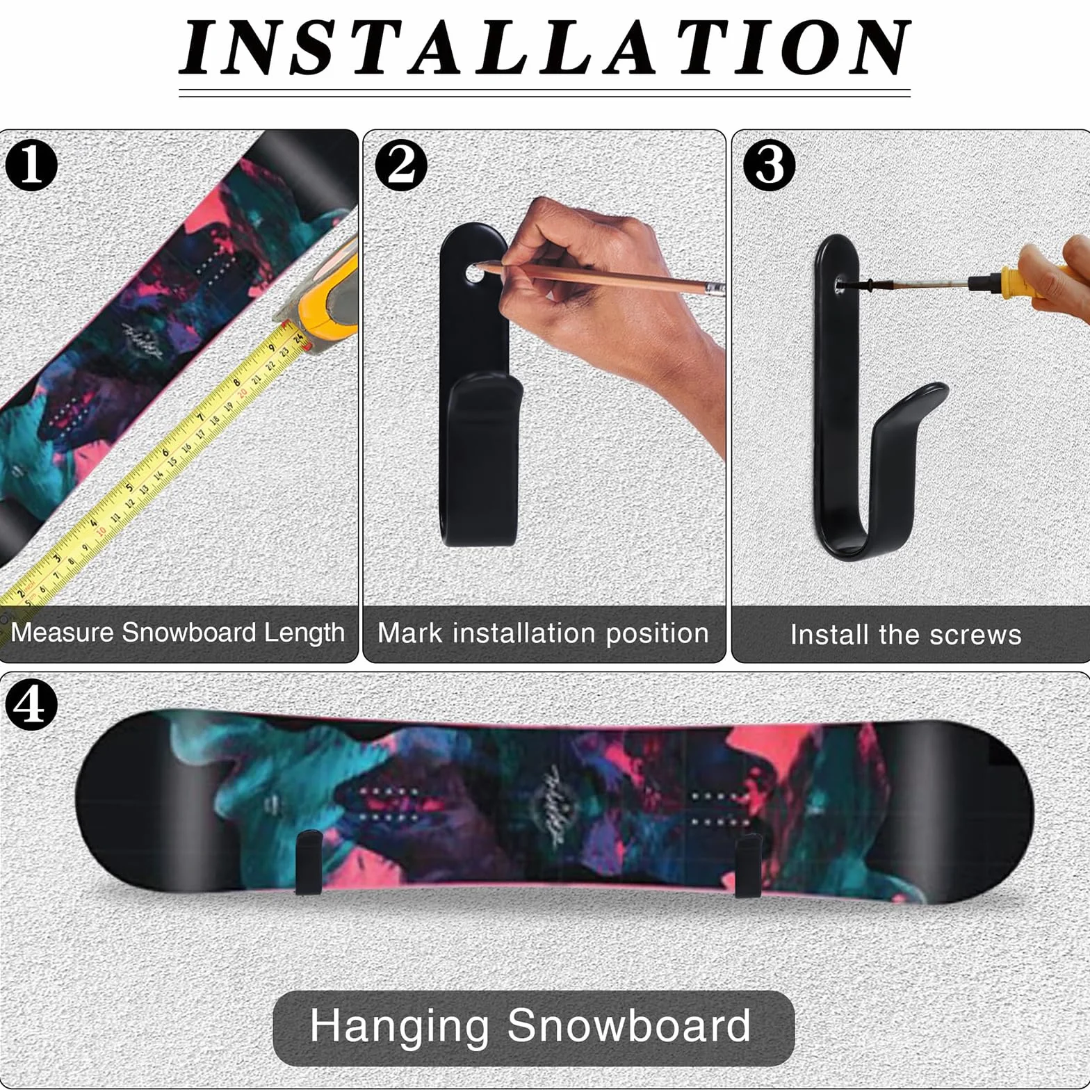 Soporte de Pared para Snowboard, Paquete de 2 Clips Horizontales, Exhibición para Hogar y Garaje