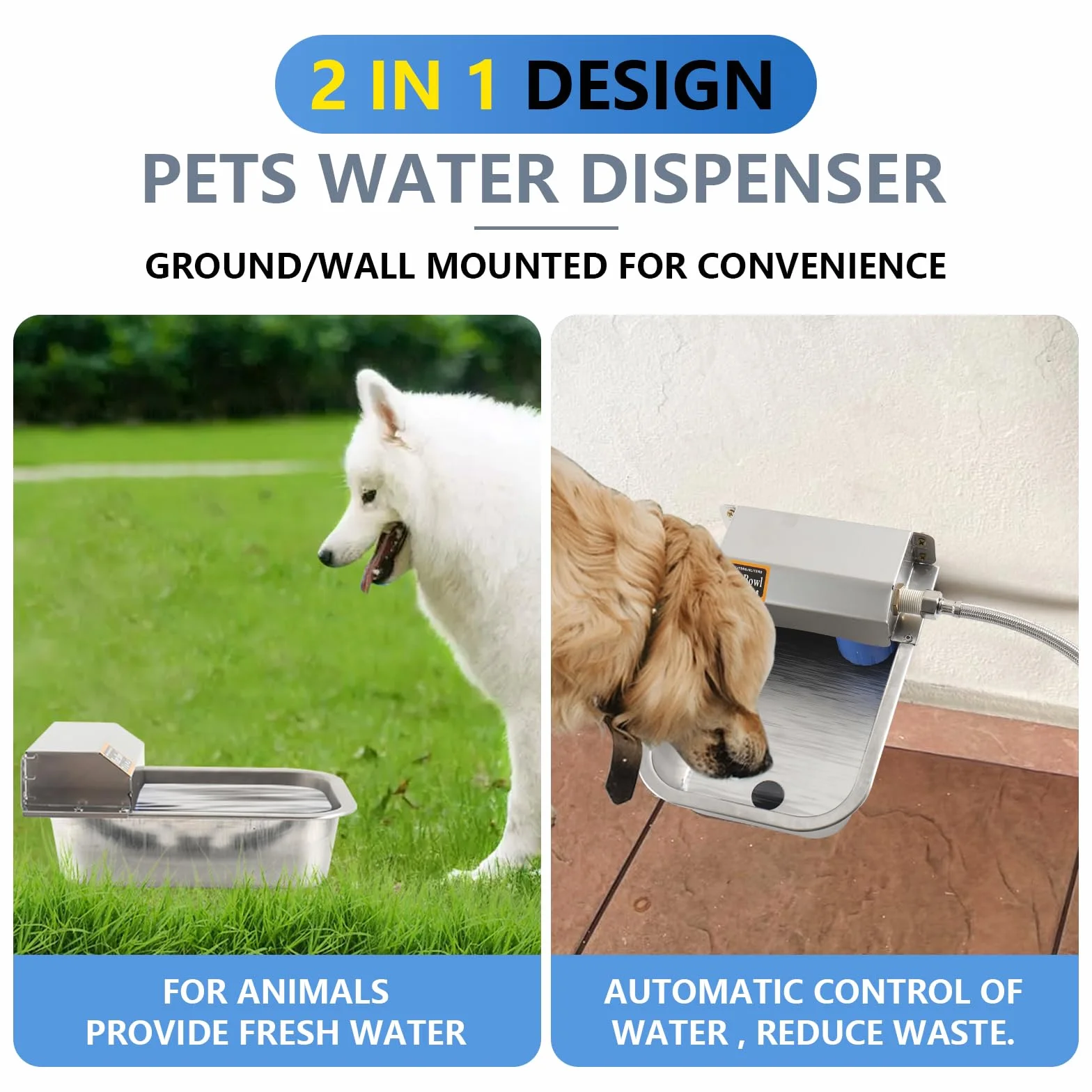 Bebedero Automático de Acero Inoxidable, con tubo de agua de 1m, para Caballos Ganado Vacuno Cabras Perros Gallinas, 3L