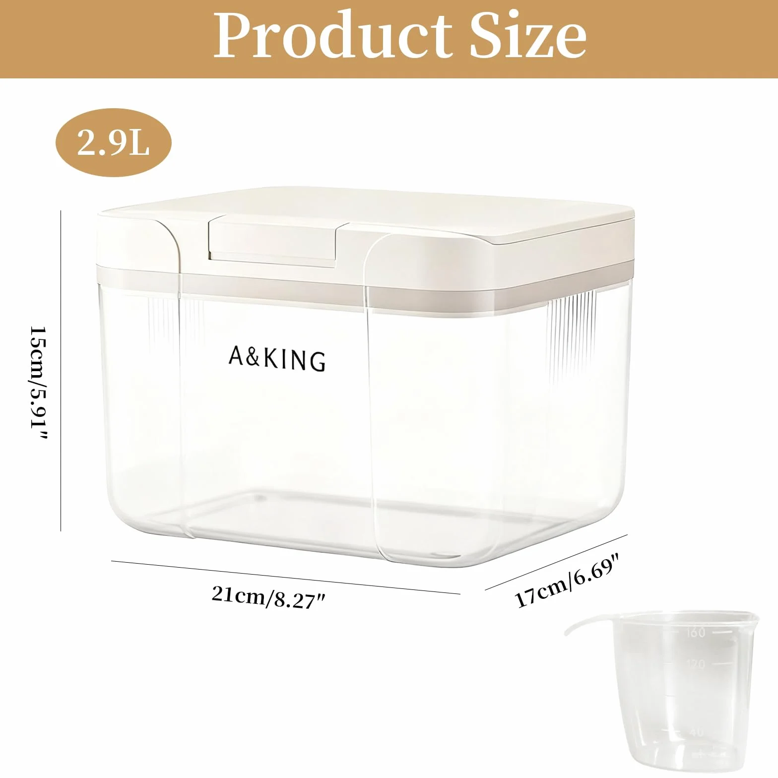 2,9 L Recipientes Herméticos para Alimentos, Caja de Almacenamiento Tapa a Presión con Cuchara Medidora en PET de Grado Alimenticio,Dosificador Detergente Lavadora