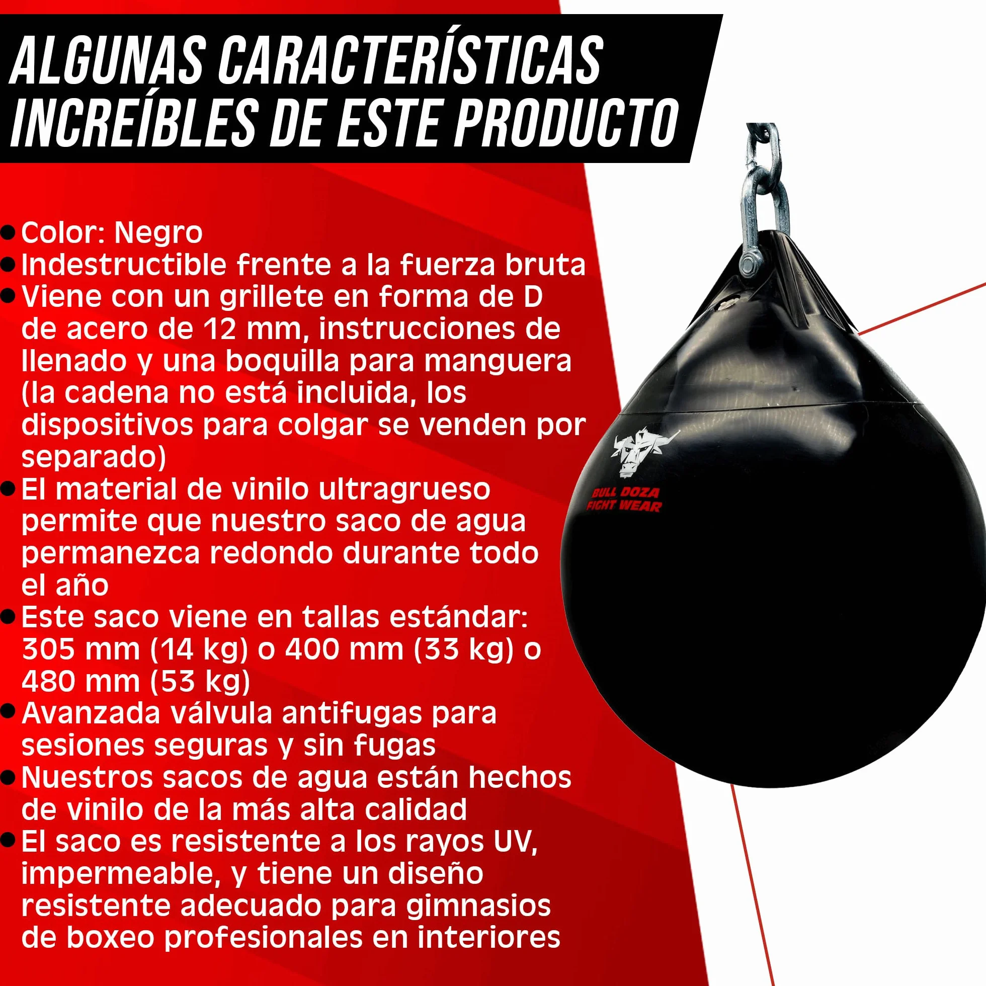 Bull Doza Fight Wear Saco de Boxeo de Agua Resistente Impermeable