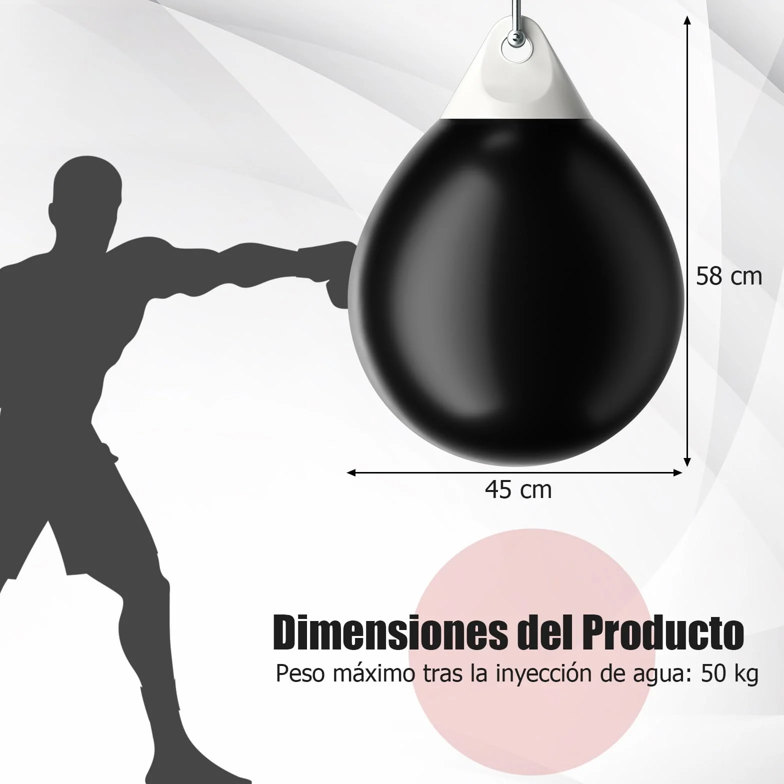 GYMAX Saco de Boxeo de Agua 45 cm 50 kg Cadena Metálica Ajustable