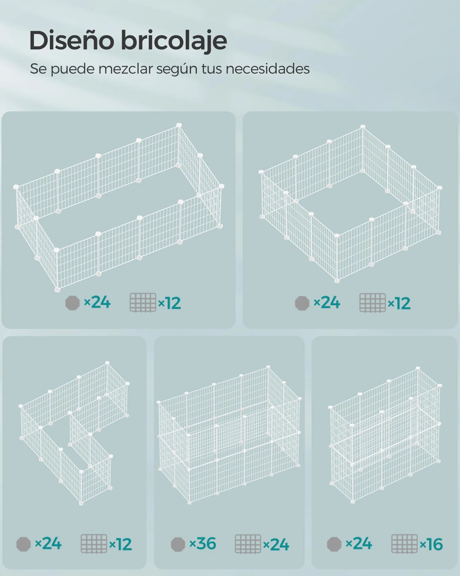 SONGMICS Jaula para Mascotas, Valla Metálica para Hámster, Conejitos, Parque de Mascotas en Bricolaje, para Animalitos, Blanco LPI001W01