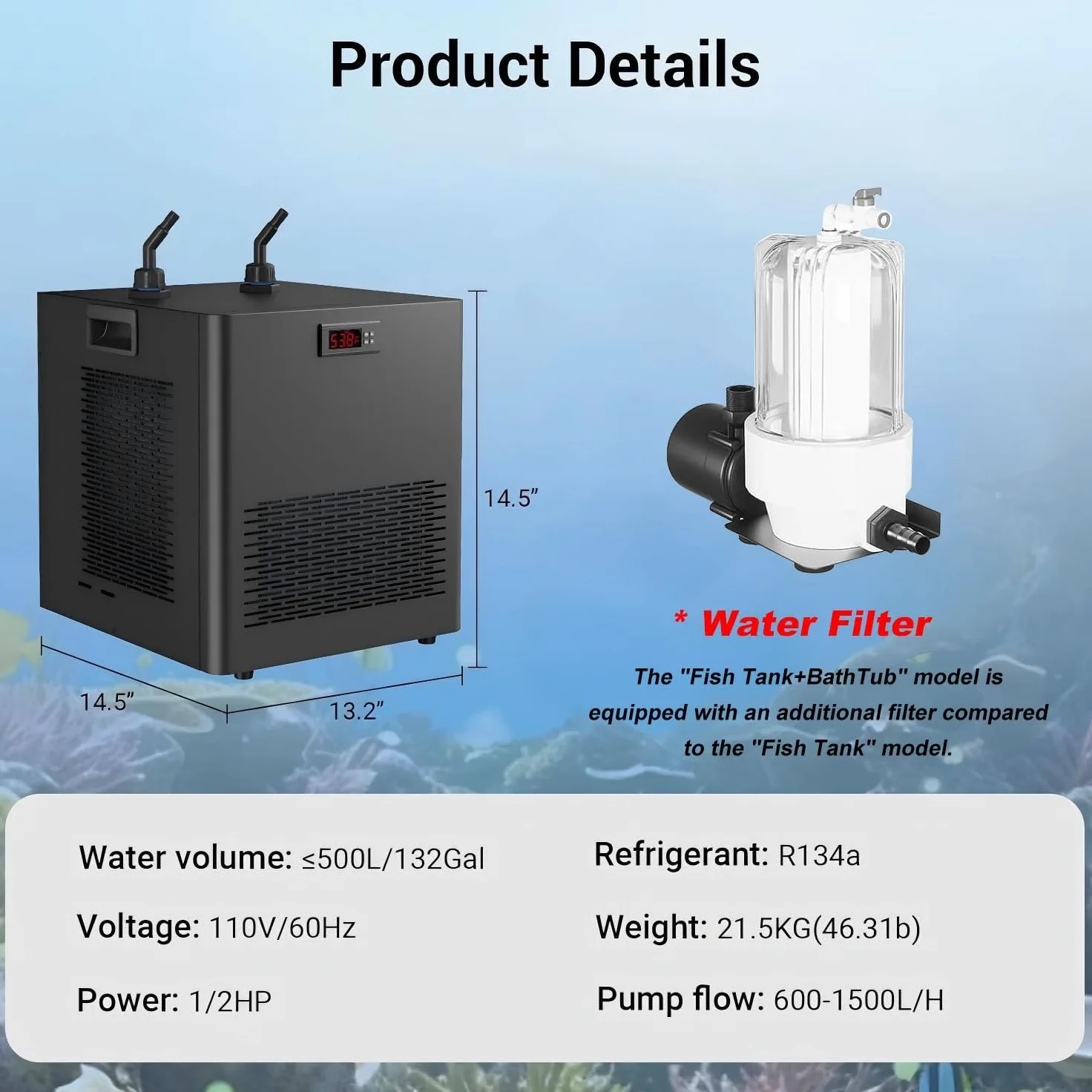 Enfriador de acuario para pecera, sistema de refrigeración eficiente con compresor silencioso y potente función de circulación