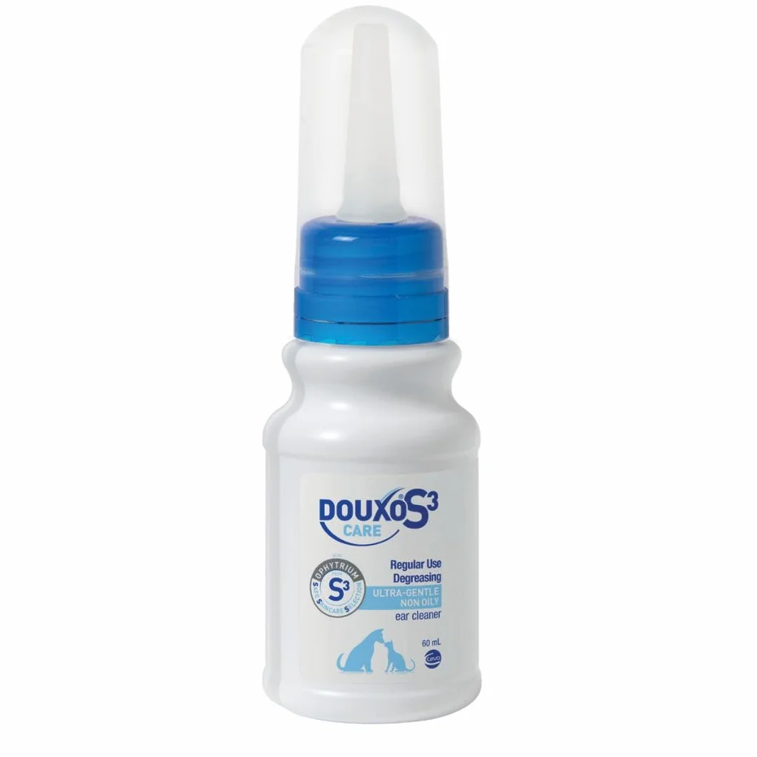 DOUXO® Limpiador de oídos S3 Care de 60 ml, Recomendado por Veterinarios y clínicamente Probado, para Perros y Gatos, Uso Suave, Regular, Limpia y Elimina la Cera, Calma, Protege e hidrata Las Orejas