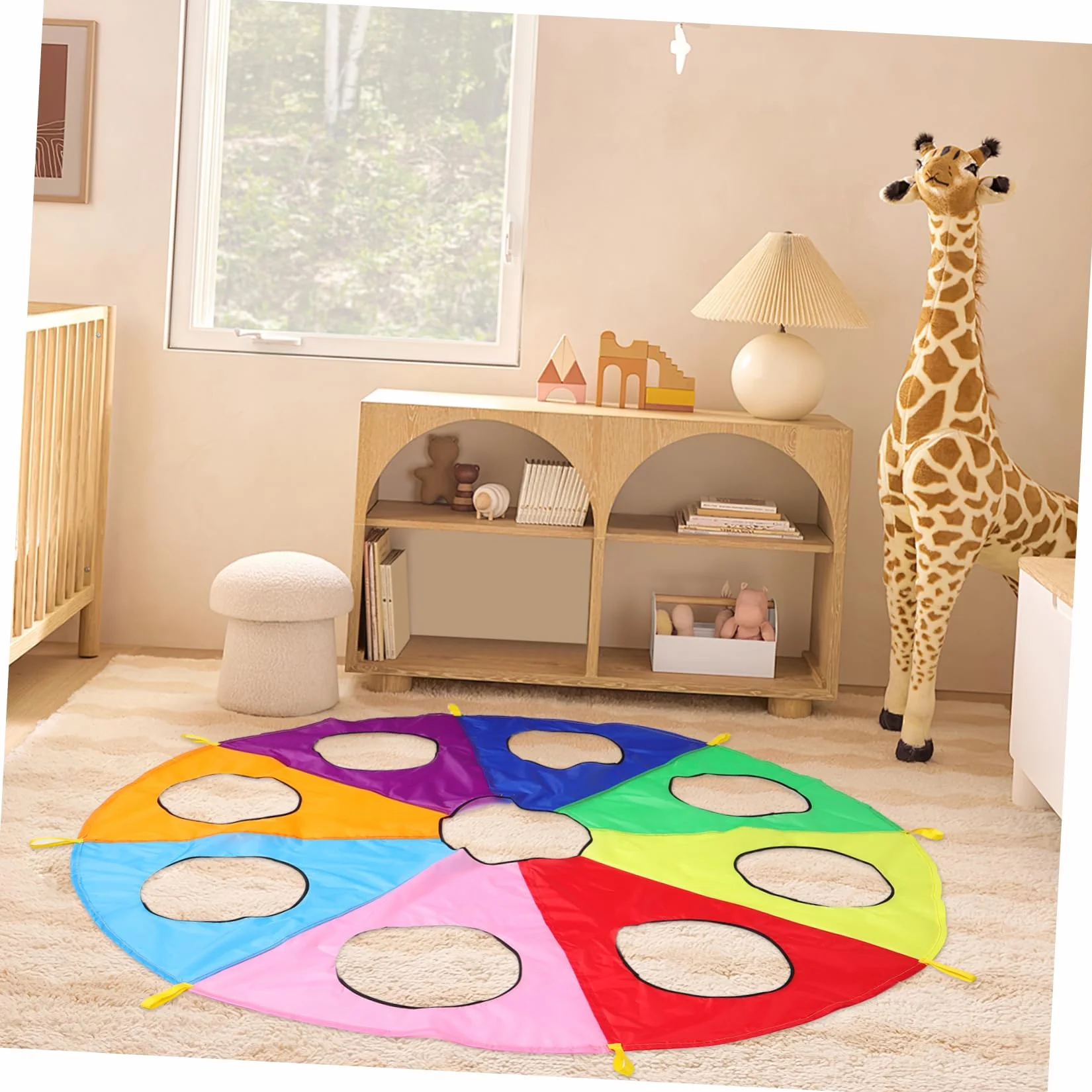 TOYANDONA Paracaídas Arcoíris con 9 Hoyos, Juego Cooperativo, Material Seguro Plegable para Niños Jardín de Infantes Actividades al Aire Libre