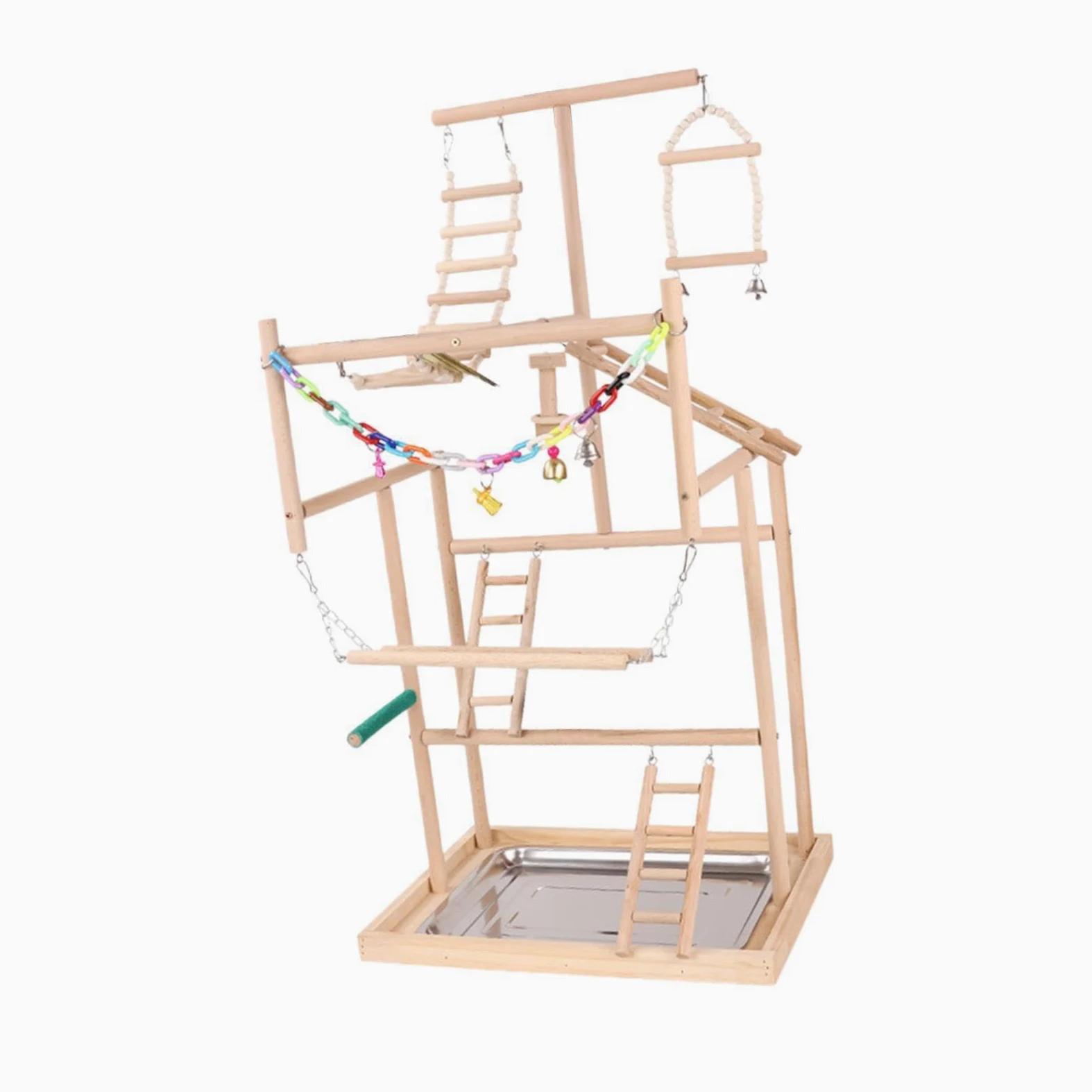 Puesto de para Madera para Loros, Parque Infantil con Juguetes interactivos y escaleras para trepar, Espacio Seguro para Hacer Ejercicio para