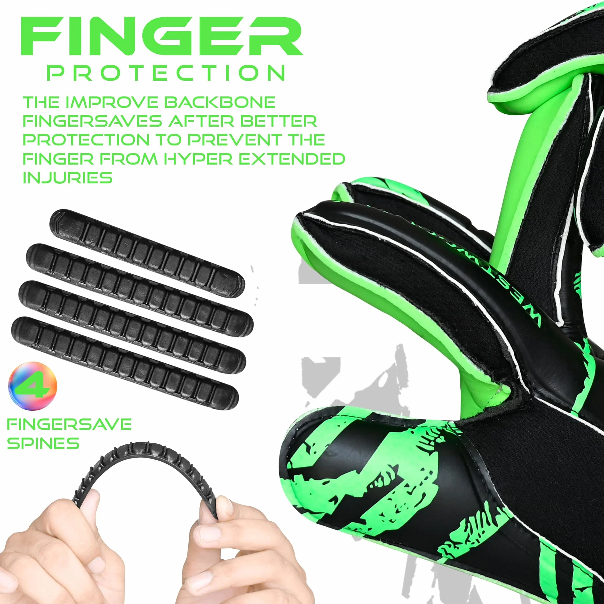 WESTWOOD FOX Guantes de portero fútbol protección dedos agarre pesado palma látex 4+3 mm soporte muñeca
