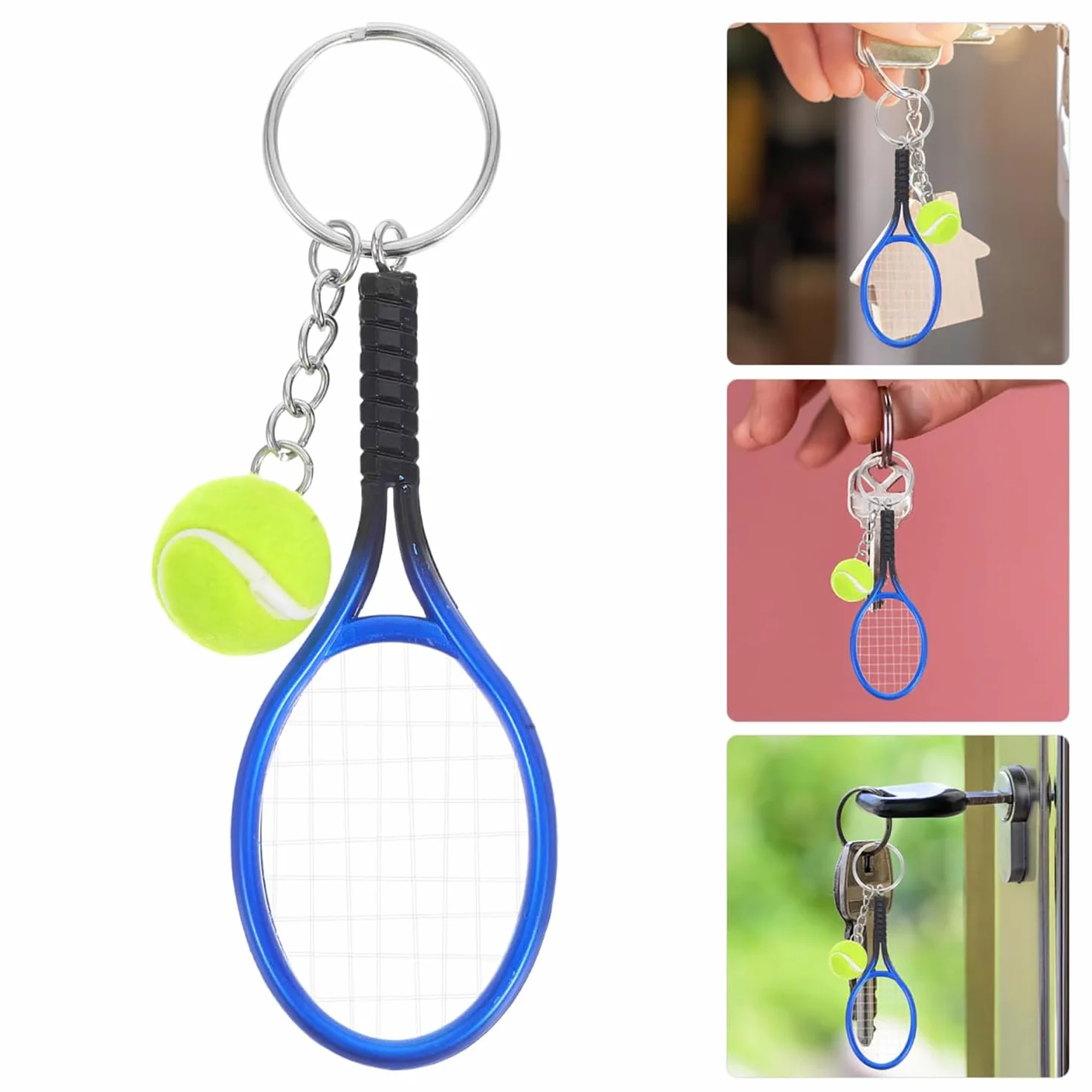 Llavero Raqueta de Tenis con Mini Pelota, Accesorio Decorativo para Coche