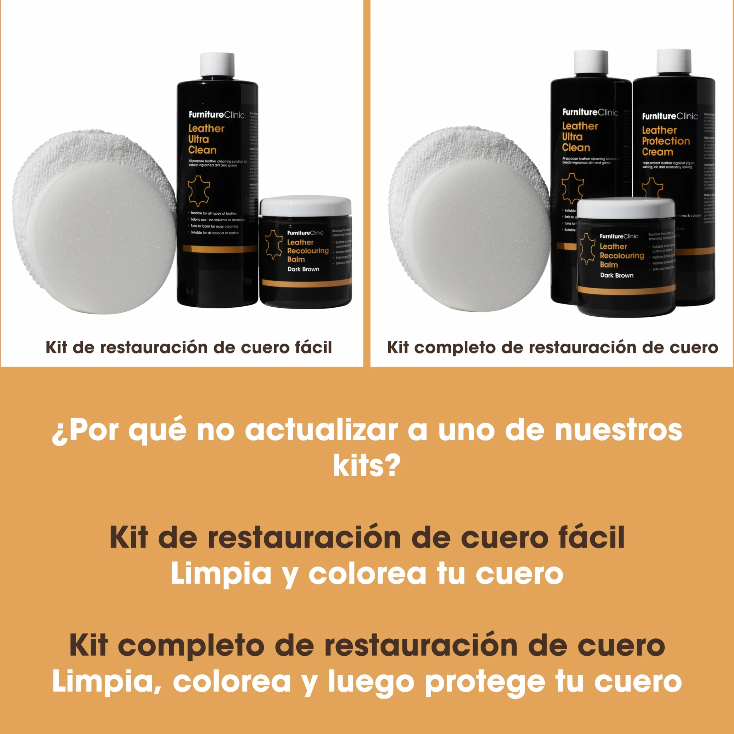 Furniture Clinic Bálsamo Recolorante para Cuero - Restaurador Color Cuero Muebles, Sofá Desgastado, Automóviles (Marrón Oscuro)