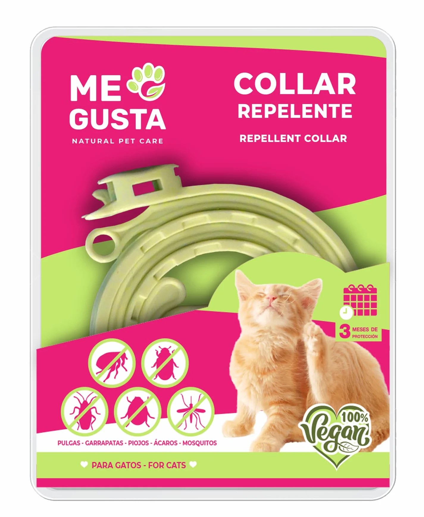 ME GUSTA Collar Repelente para Gatos con Geraniol | Repele Todo Tipo de Insectos | Fragancia Cítrica | 30 cm