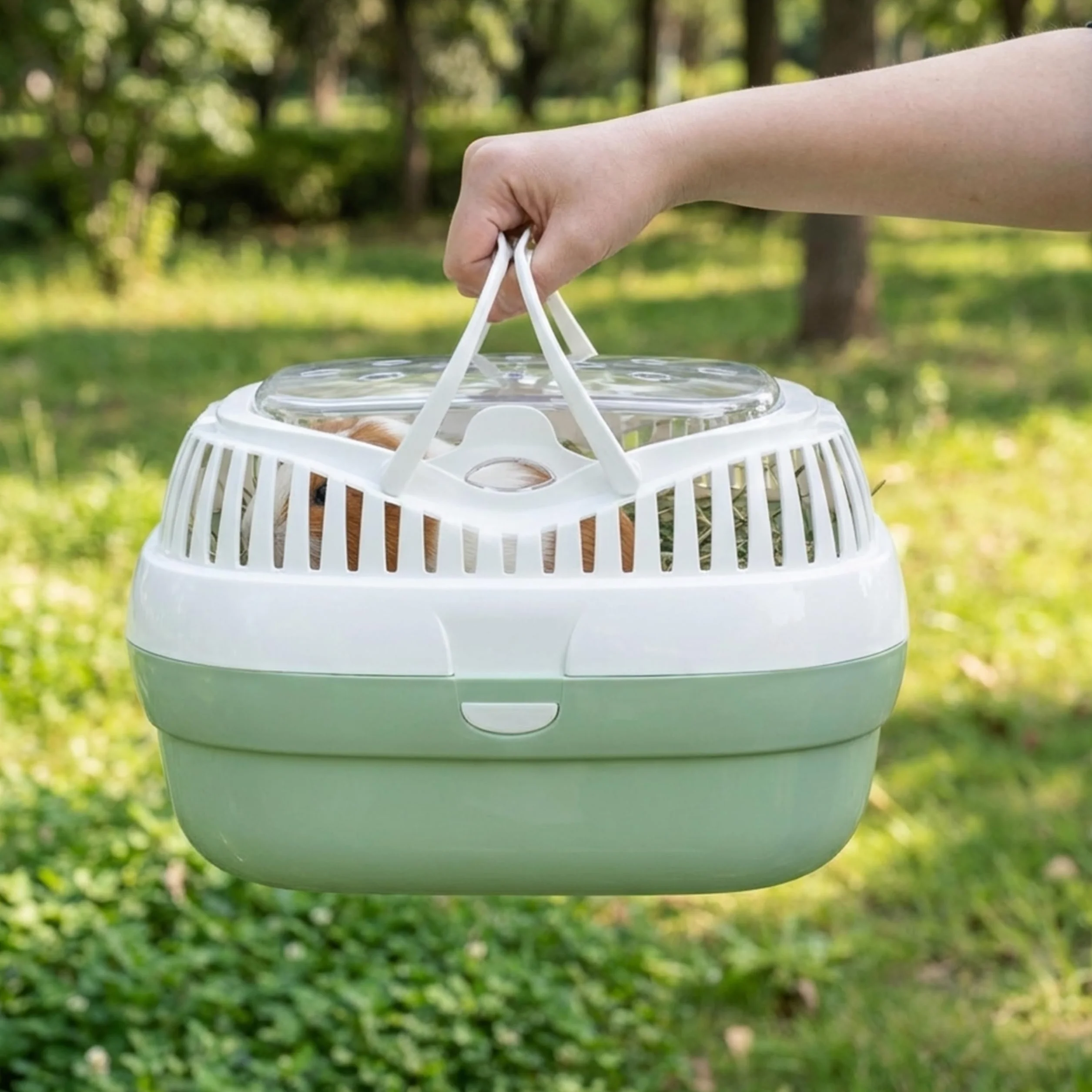 Ferplast Trasportín para Conejos, Conejillos de Indias y Ratones ALADINO Large Jaula de Viaje para roedores y Conejos, Plástico, Rejillas de ventilación, Cómoda asa, 36 x 26 x h 23 cm Verde