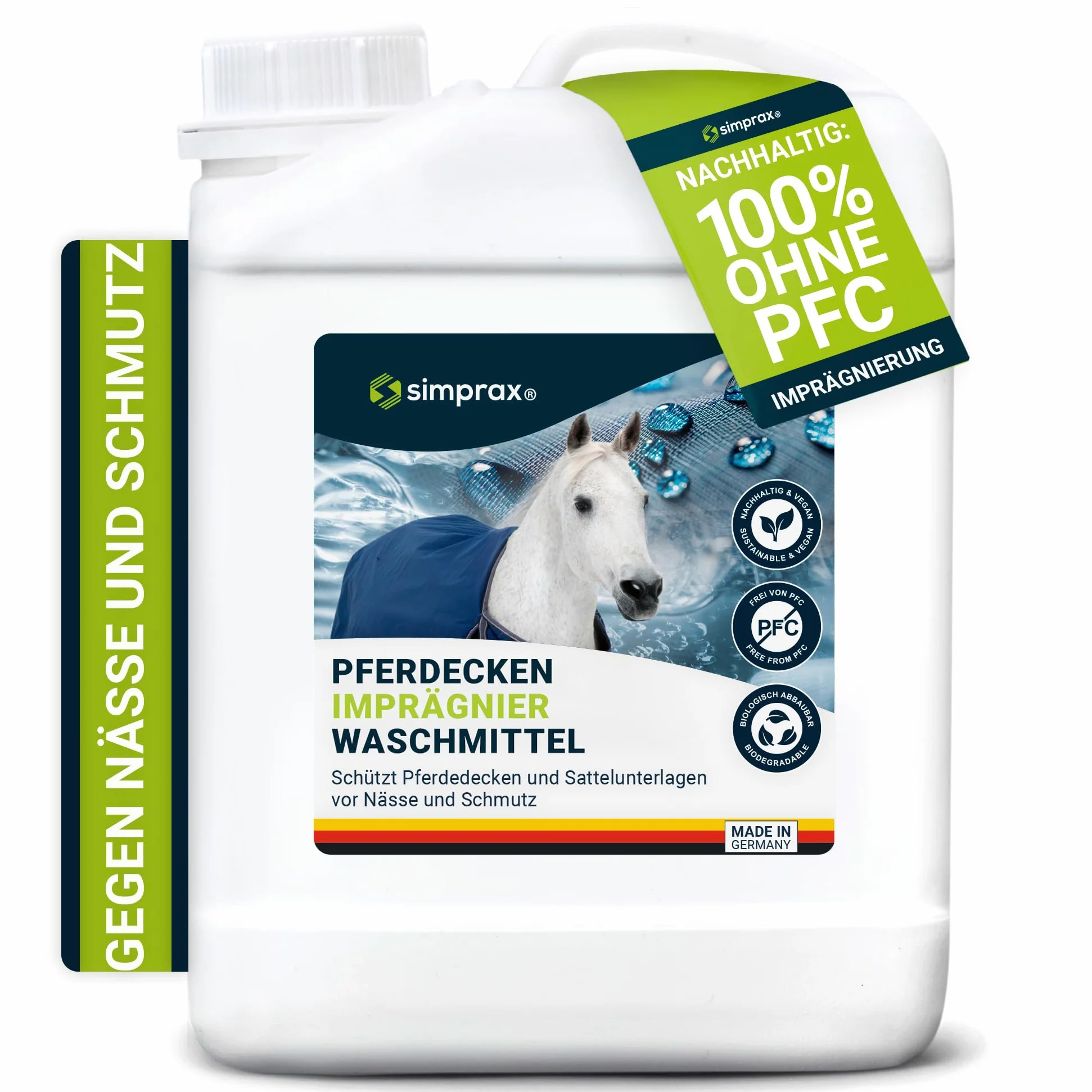 Detergente Impermeabilizante Liquido para Mantas para Caballos y Mantillas - Certificado Oeko-Tex & V-Label - Sin PFC Ecológico - Impermeabilizante Textil Lavado a Mano/Máquina 2,5 L