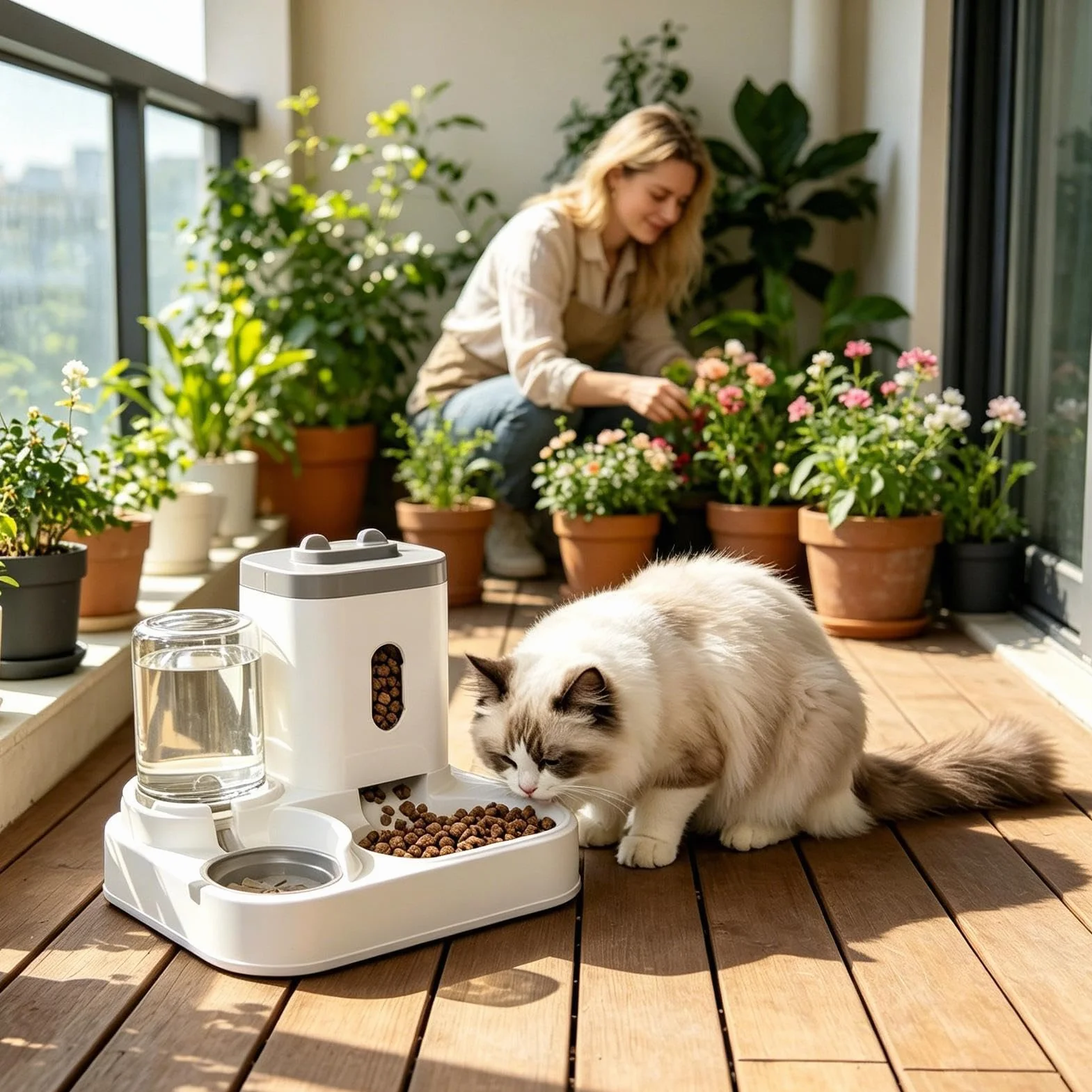 Comederos Automático para Gatos - Dispensador De Agua Y Comida para Mascotas 2 En 1 | Dispensador Inteligente De Comida para Gatos Automático para Interiores para Perros Y Gato Pequeños (Gris)