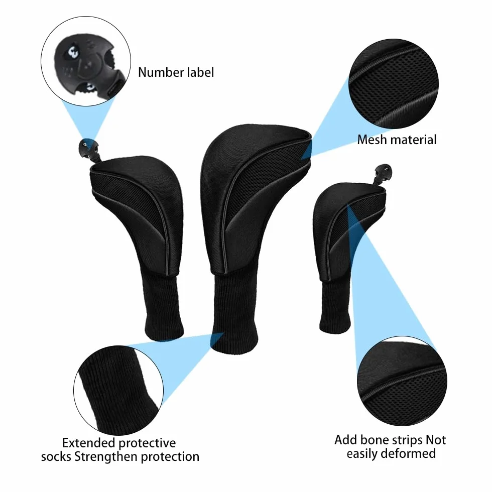 Fundas para cabeza de palos de golf, juego de 3 fundas de hierro con etiqueta intercambiable