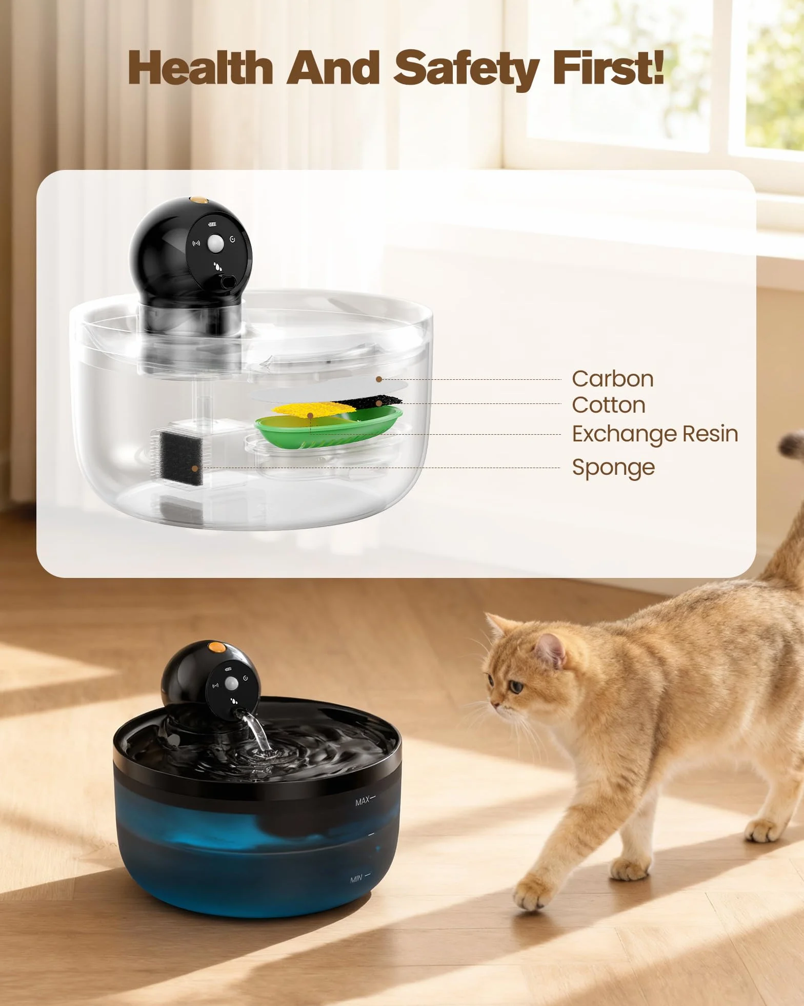 Fuente para Gatos sin Cable: Bebedero Gatos Automatico Inalambrica - 2.6L Fuente Gato con Sensor de Movimiento - Dispensador Agua Gato Recargable con Batería - Dispensador Agua Mascotas con Pilas