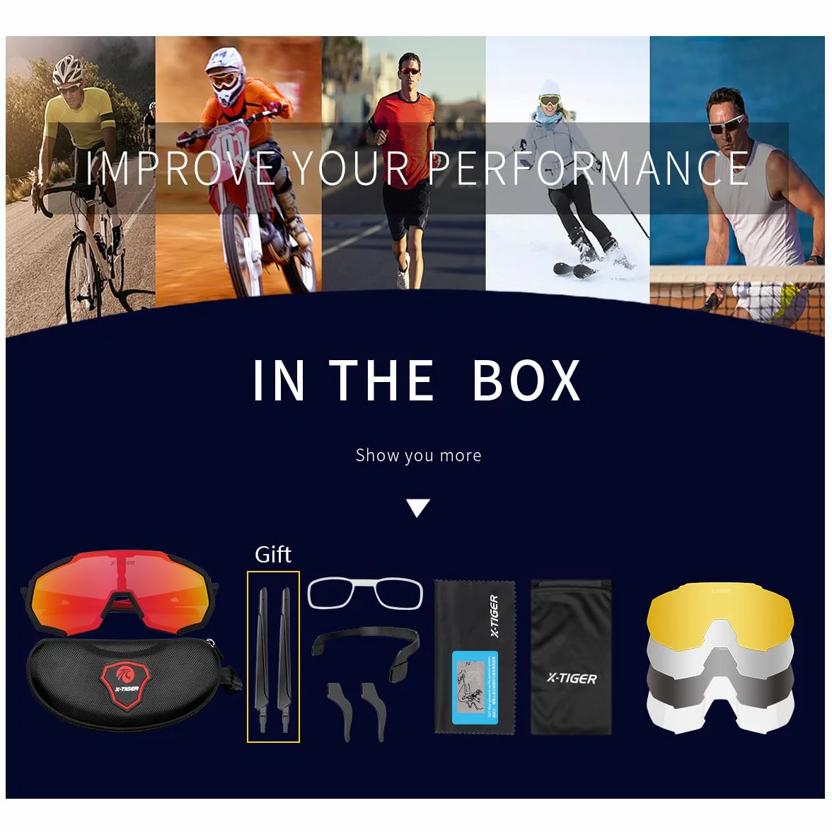 X-TIGER Gafas de Ciclismo con 5 Lentes Intercambiables UV400