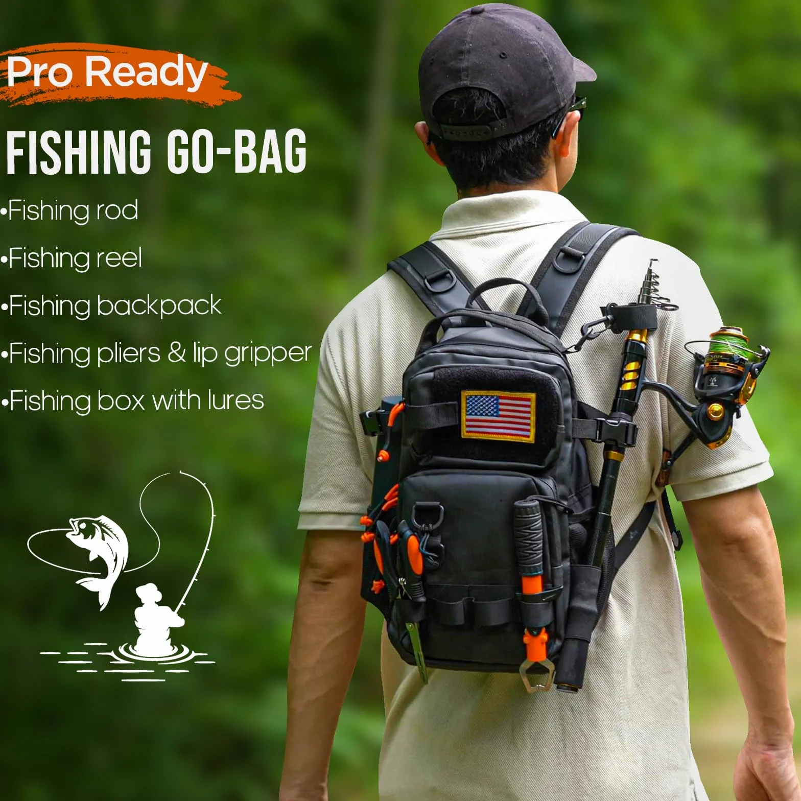 THKFISH Combo de Caña de Pescar y Carrete con Mochila, Kit Telescópico Giratorio con Señuelos, Alicates y Agarre de Labios