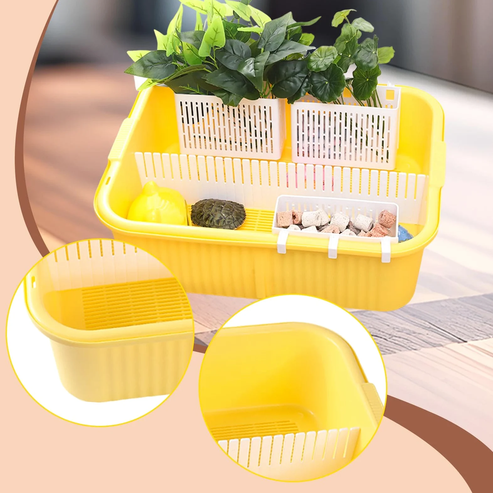 perfk Tanque para Tortugas, bañera para Tortugas, Suministros, comedero para Reptiles, Caja de cría para Ranas, Reptiles pequeños y cangrejos, Amarillo