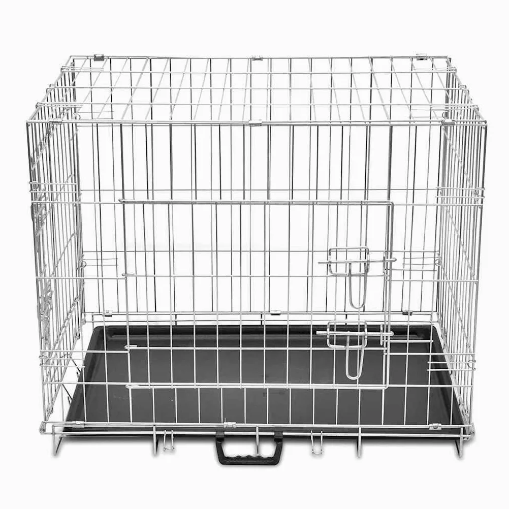 Caja plegable para perros L 95 x 56 x 64 cm, jaula para perros de acero galvanizado con 2 puertas, caja de transporte para perros, jaula de metal estable plegable