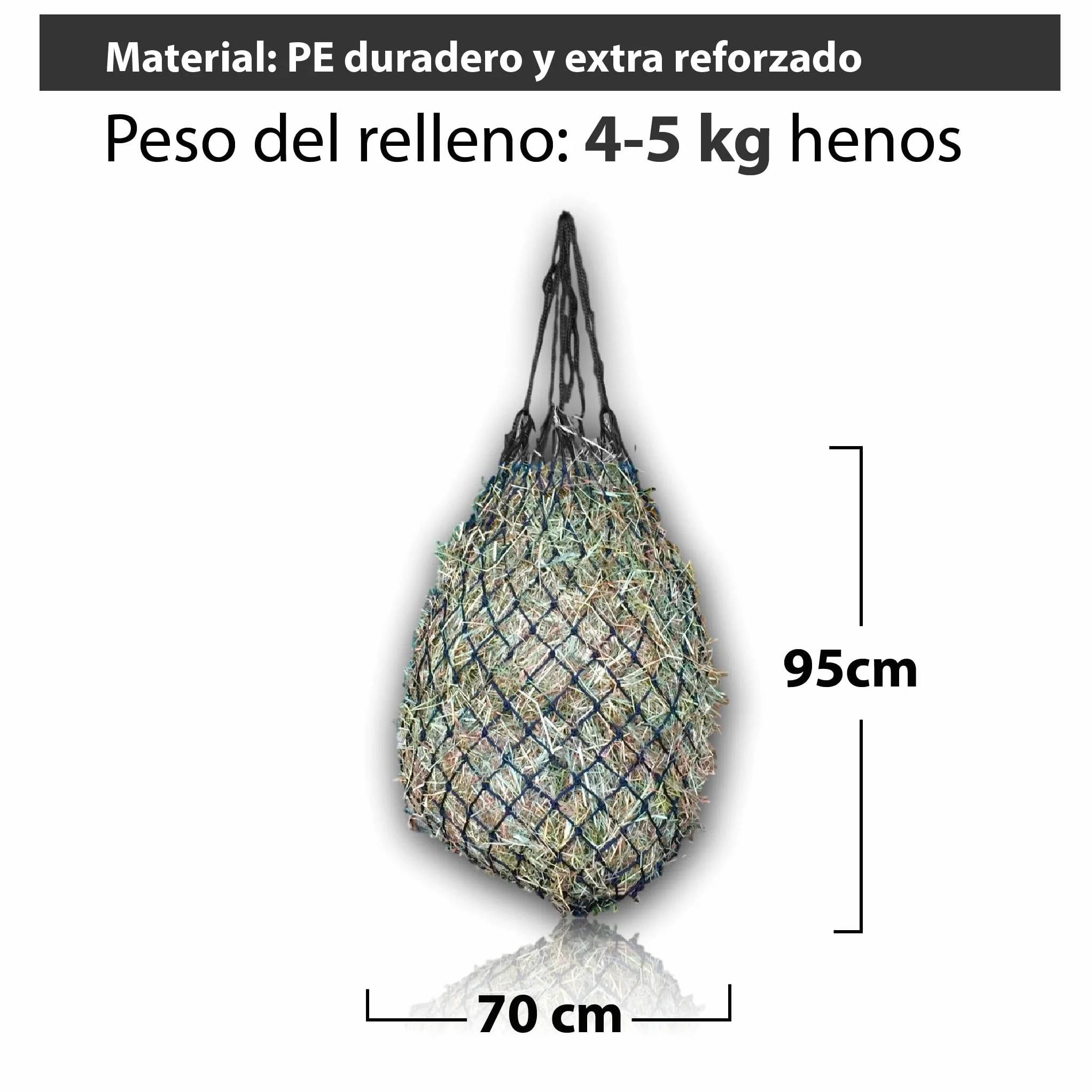 Pferdelinis Red de heno para Caballos ocupación para Caballos Red de heno de Malla Estrecha 5x5 Ideal para una alimentación Lenta 4-5kg