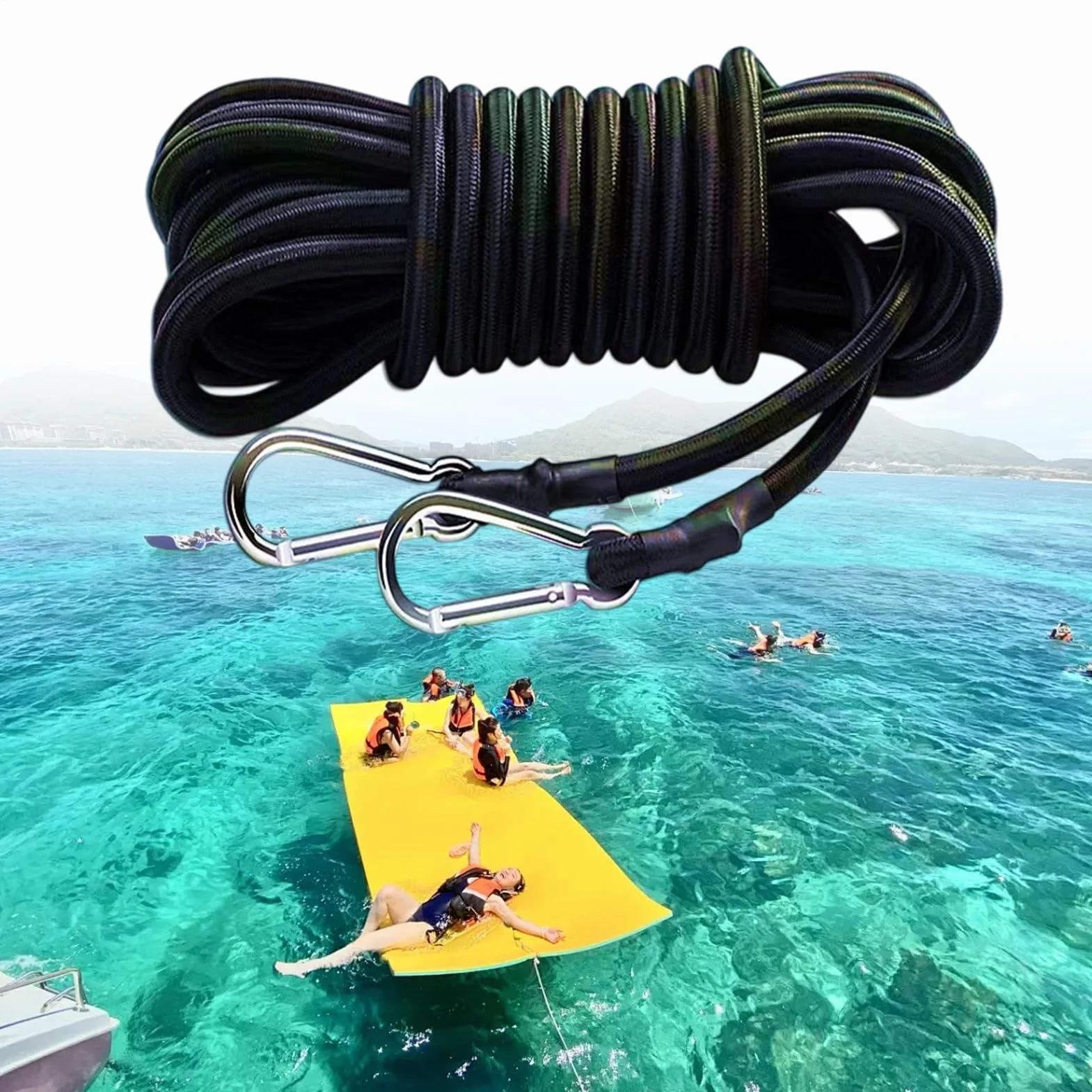 Cuerda de arrastre flotante con mosquetón, accesorios al aire libre para río lago picnic