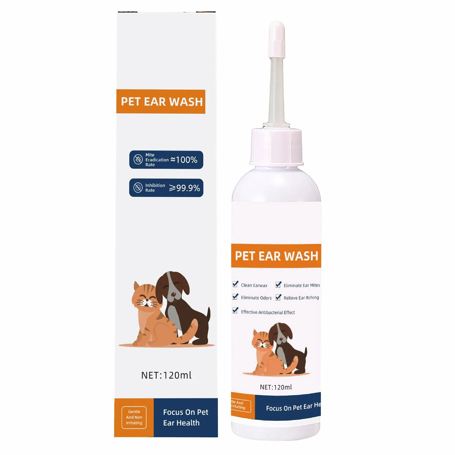 Generisch 2026 Gotas de limpieza de cerumen para gatos y perros, limpieza de oídos, solución de limpieza del conducto auditivo, 120 ml (blanco, 16 cm)