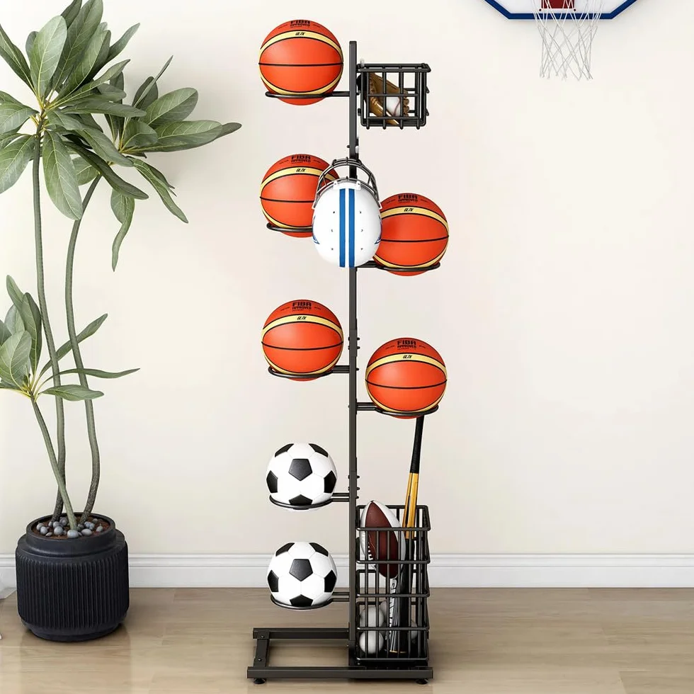 Estantería para almacenamiento de pelotas, soporte extraíble para baloncesto y fútbol, organizador de equipos deportivos
