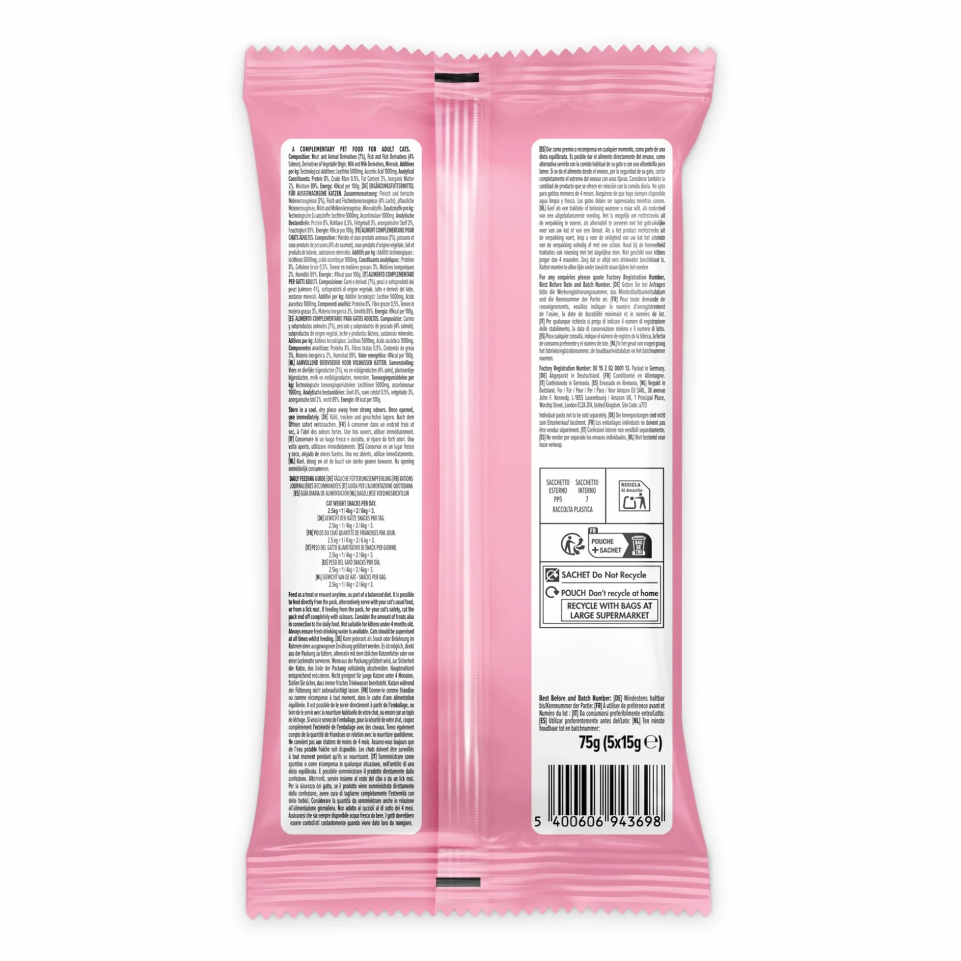 by Amazon Golosinas para Gatos – Snack para lamer – Salmón 5 x 15 g, 75 g