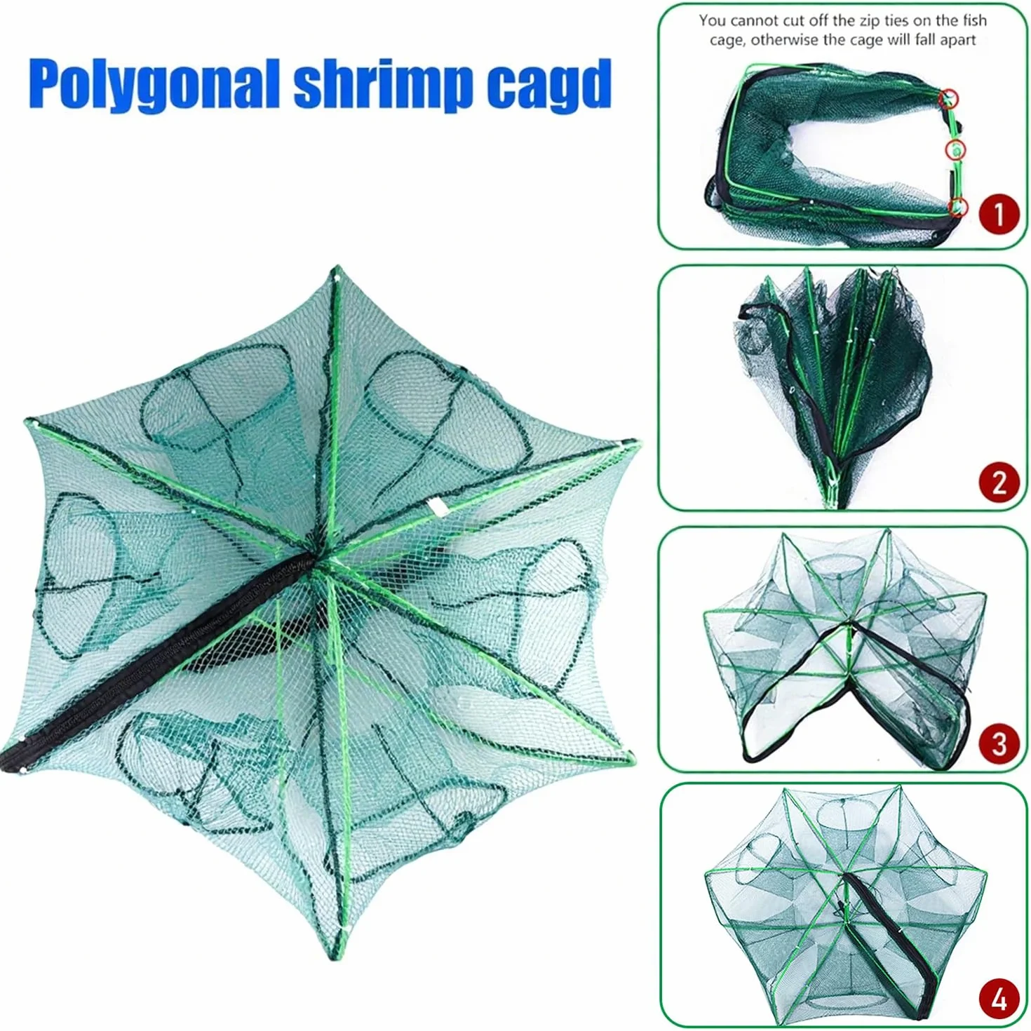 Red de Pesca Plegable de Nailon 6 Agujeros, Trampa para Peces Camarones Cangrejos